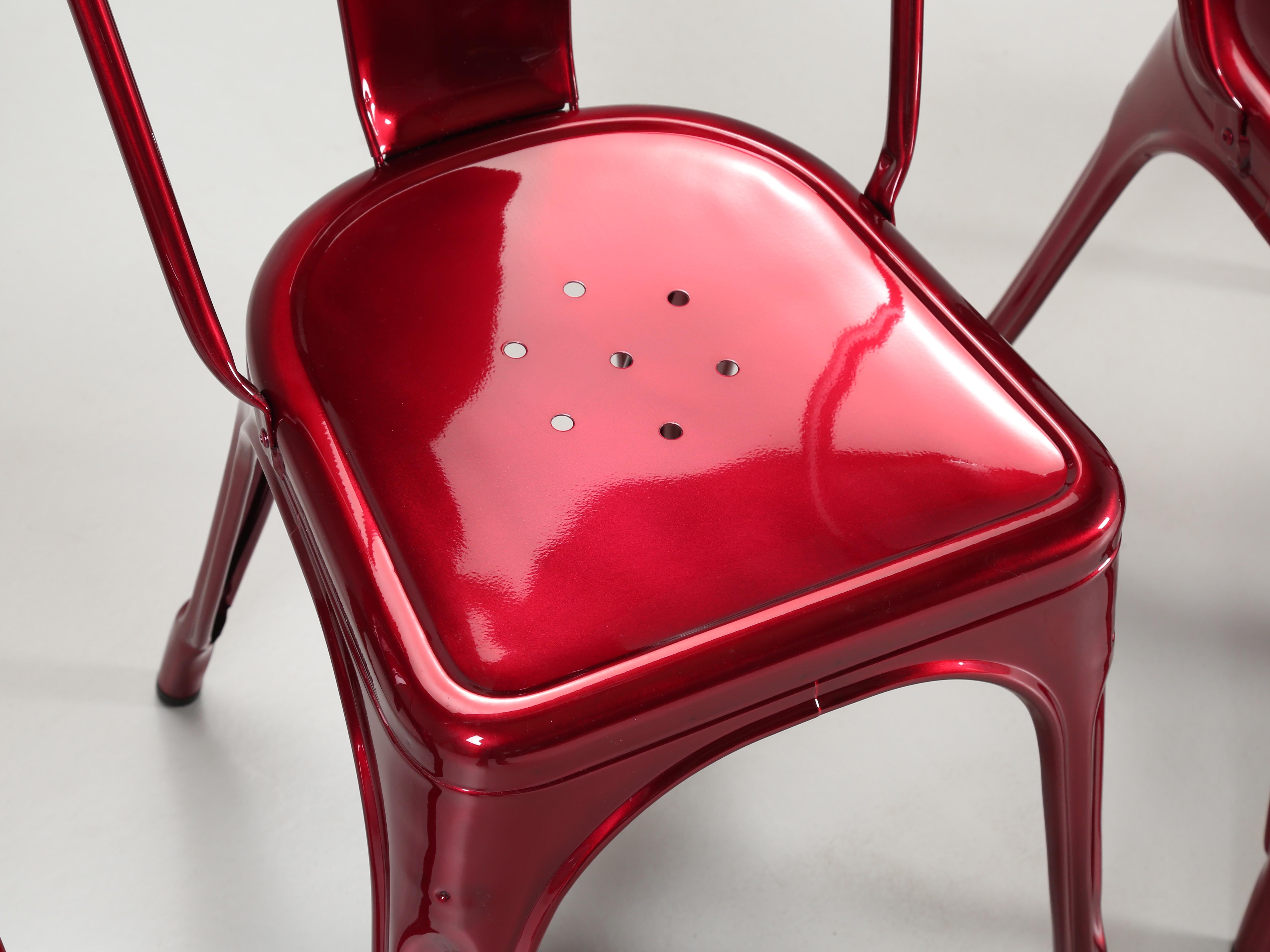 Tolix Set of (4) Steel Stacking Chairs in a Brilliant Candy Apple Red Metallic 2