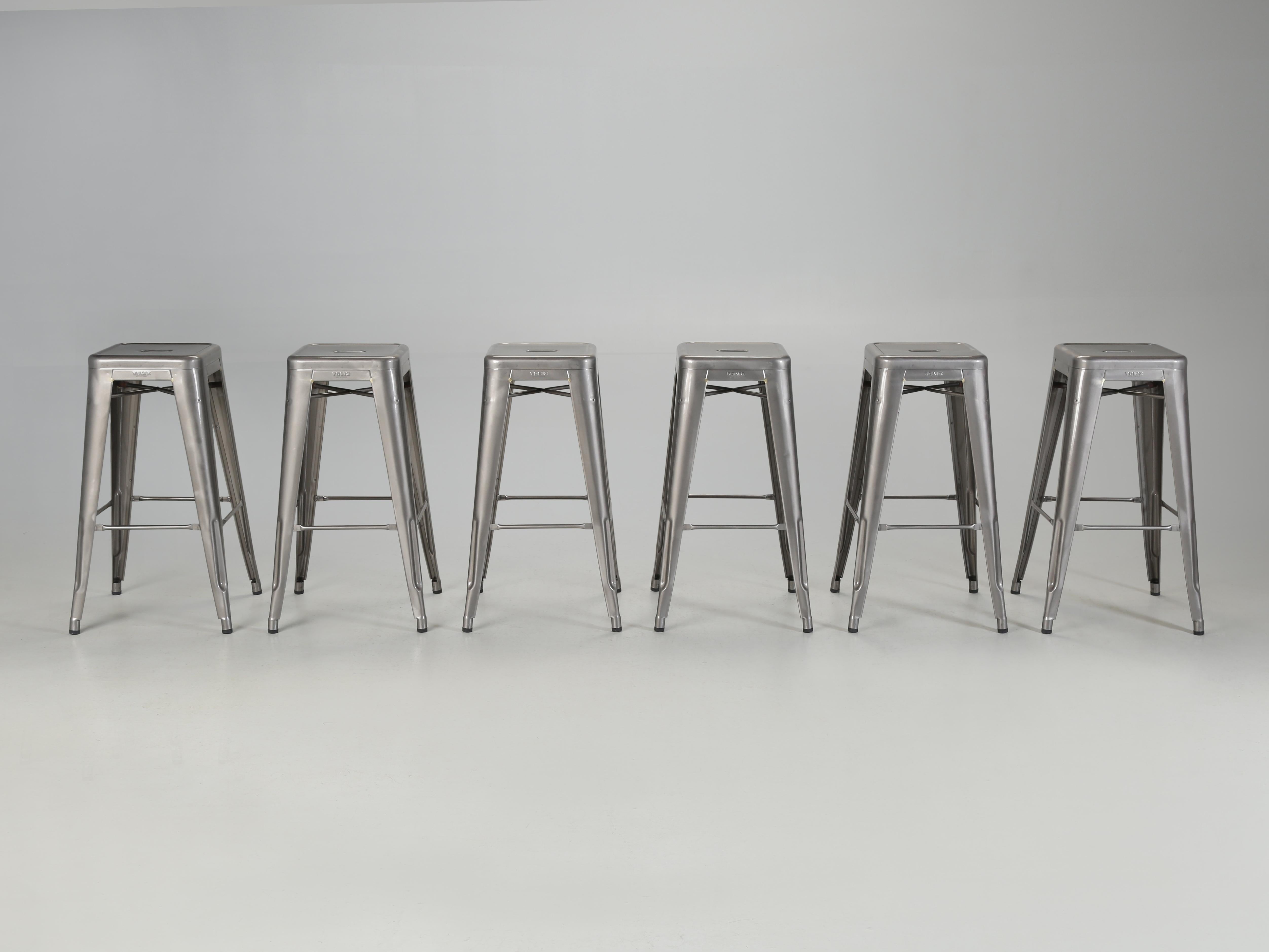 Tolix Set of (6) Bar Height Stools hand-made in France by Tolix. Bar Height Stools are meant to be used with a standard 42