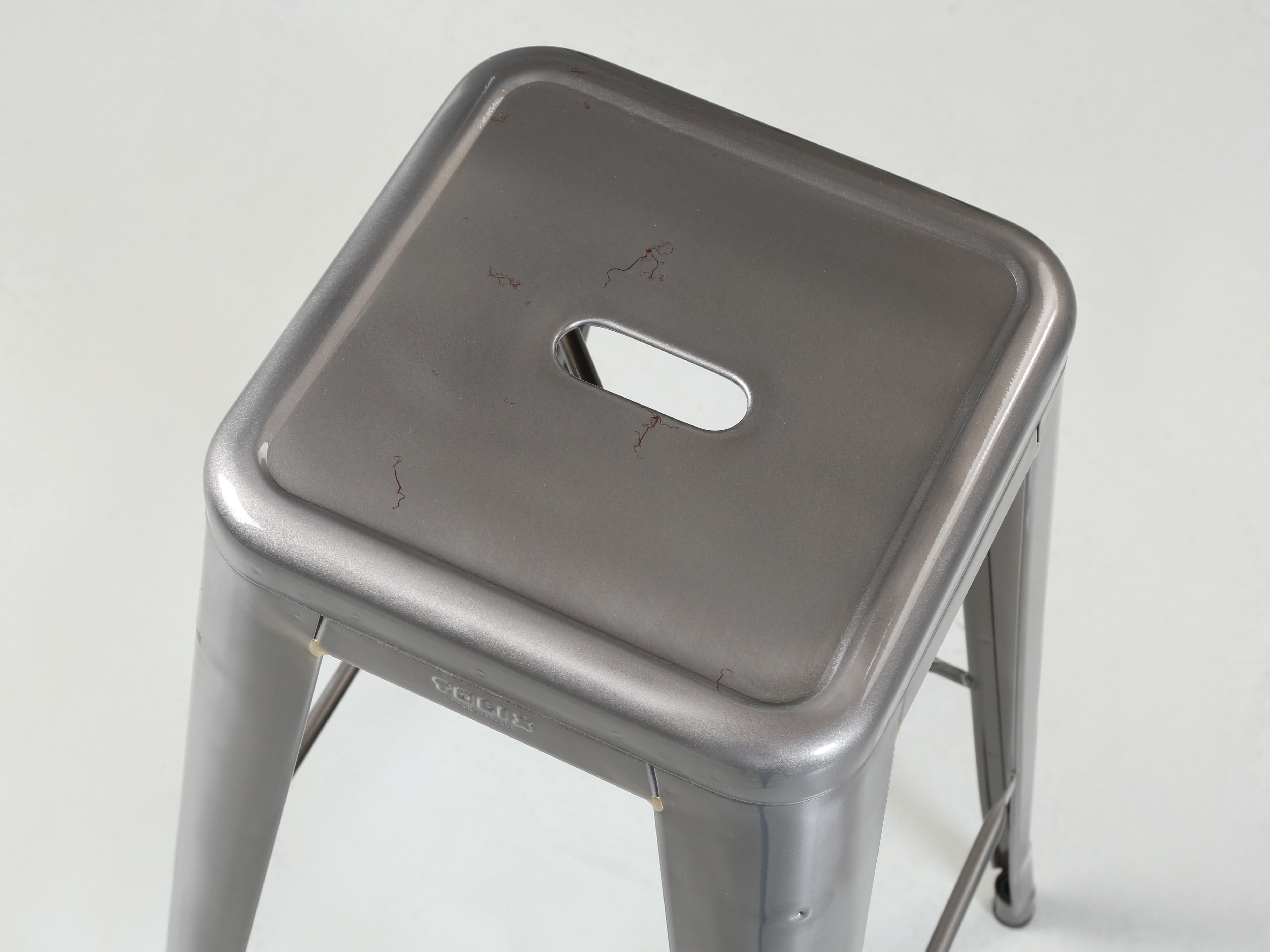 Hand-Crafted Tolix Set of (6) Bar Height Stools Made in French Also Counter Height Available For Sale