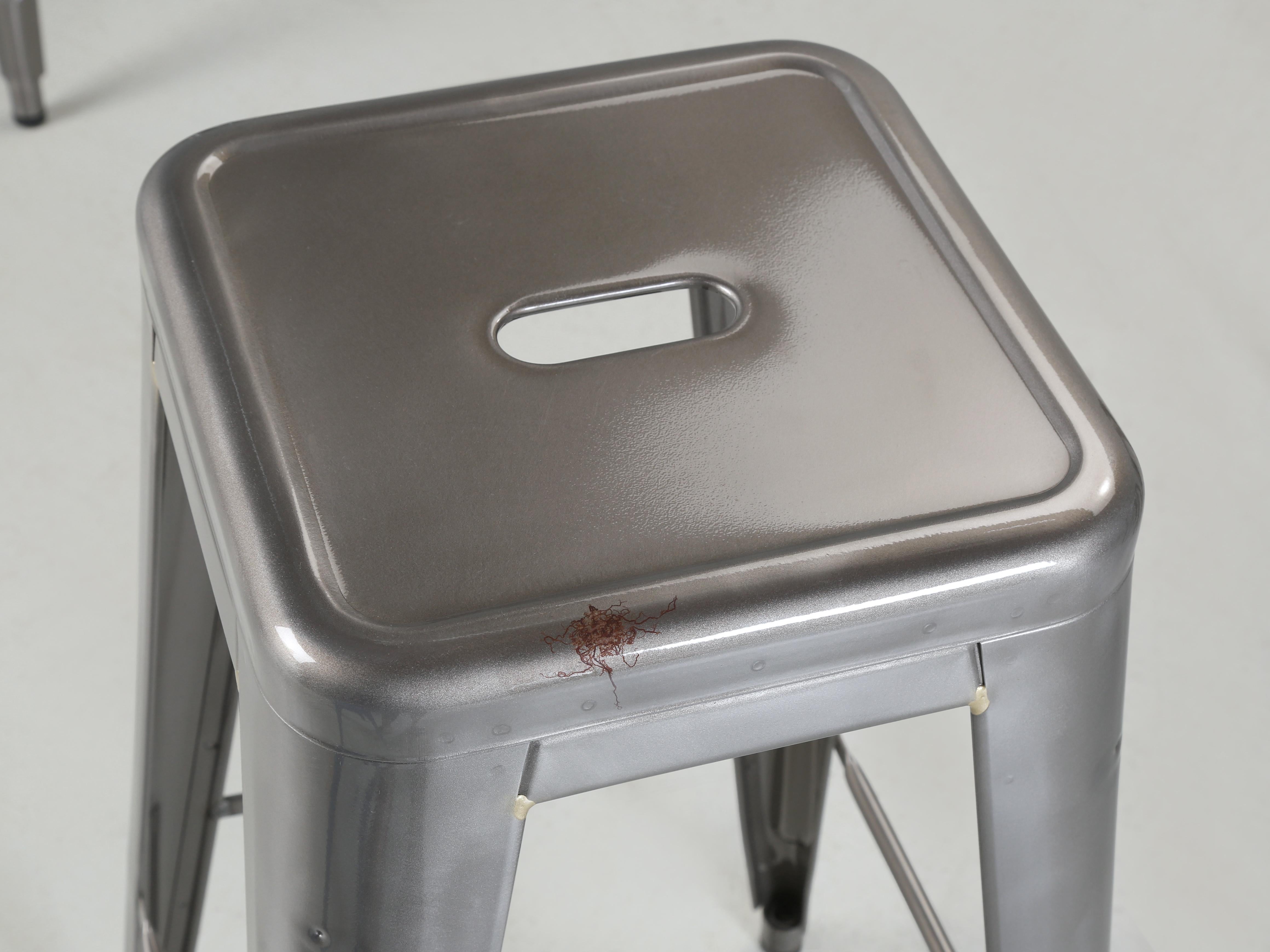 Tolix Set of (6) Bar Height Stools Made in French Also Counter Height Available In Good Condition For Sale In Chicago, IL