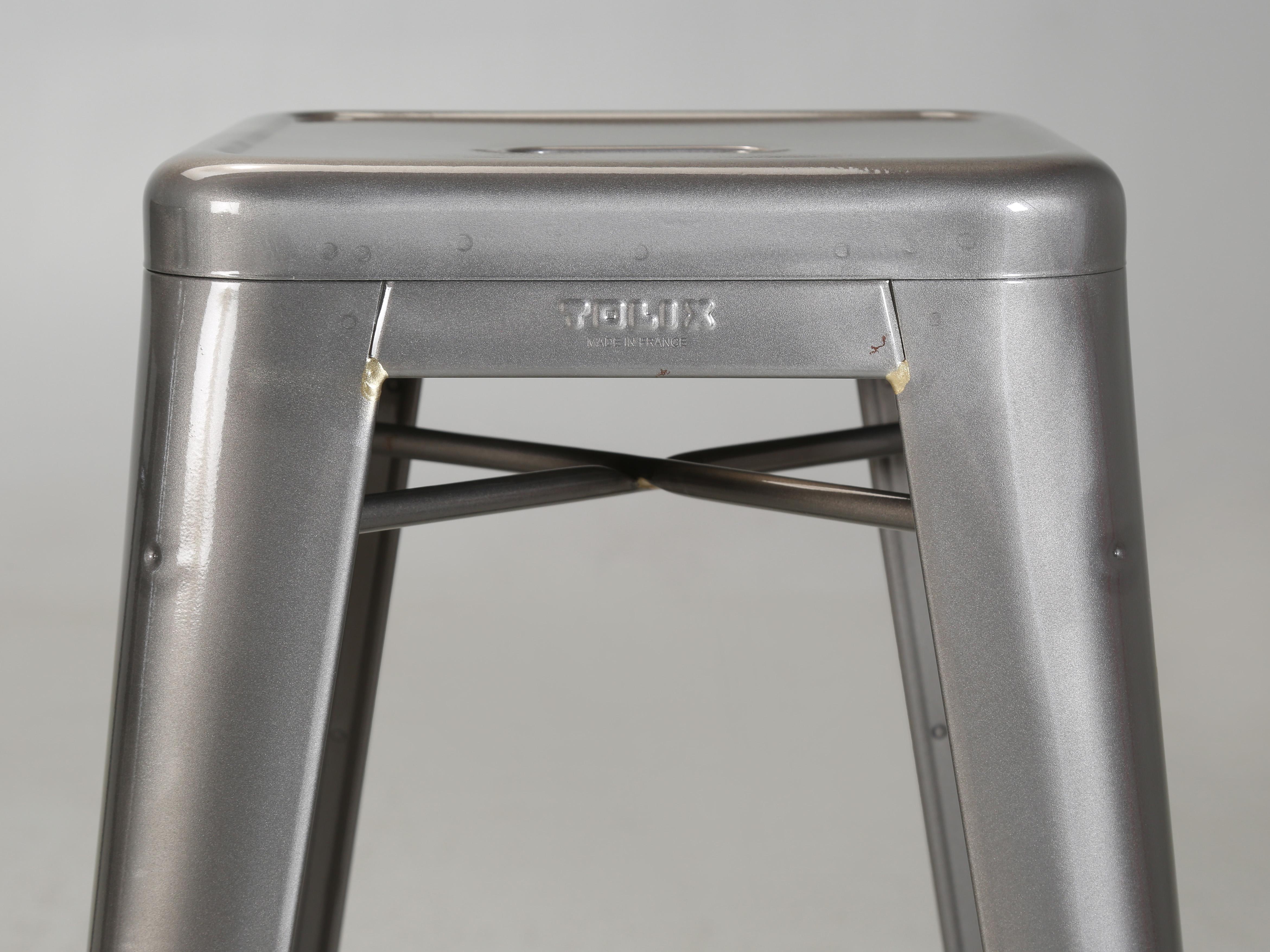 Contemporary Tolix Set of (6) Bar Height Stools Made in French Also Counter Height Available For Sale