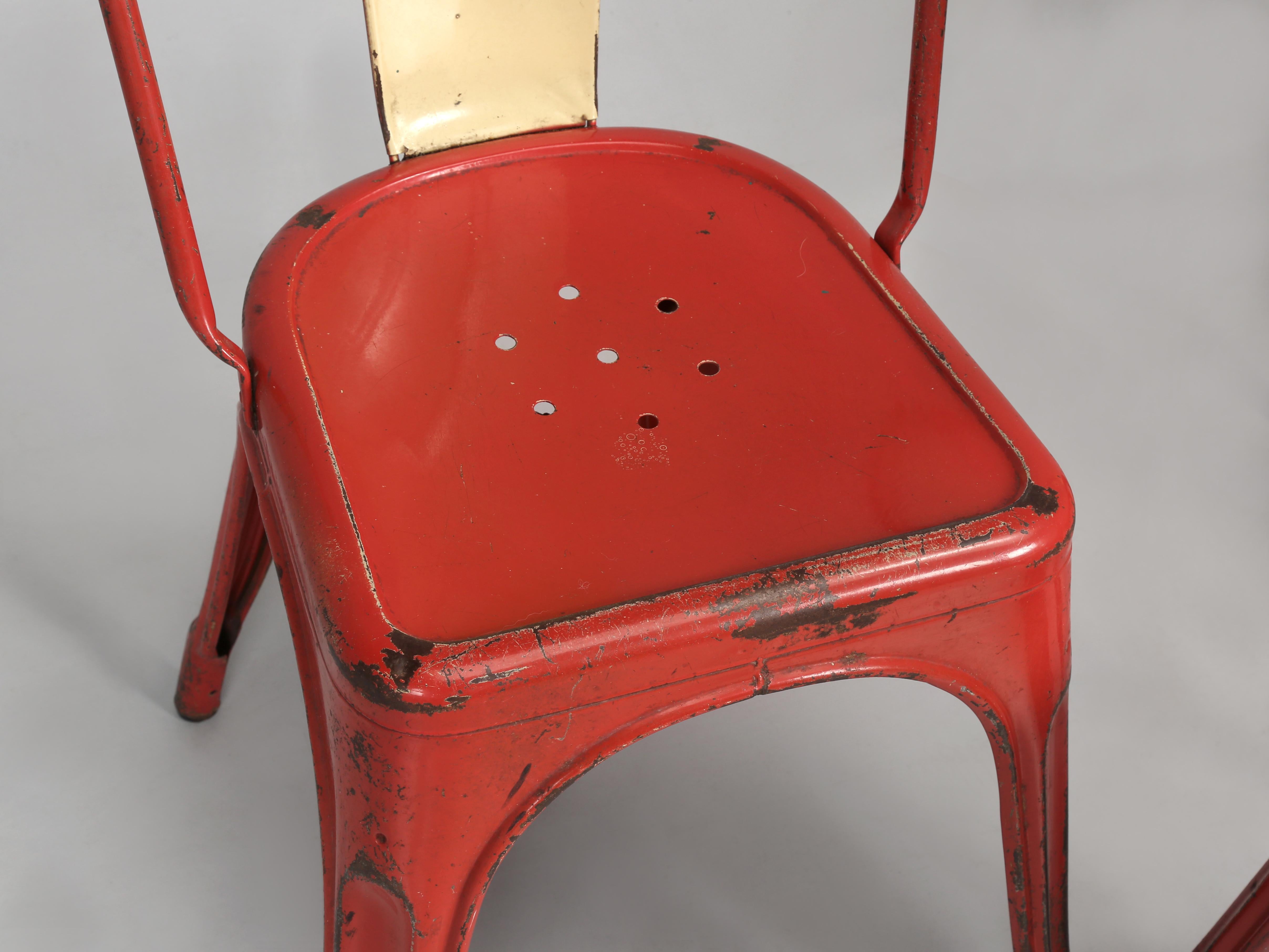 Hand-Crafted Tolix Steel Chairs French c1950s Original Paint '1500' Available Both New Used For Sale