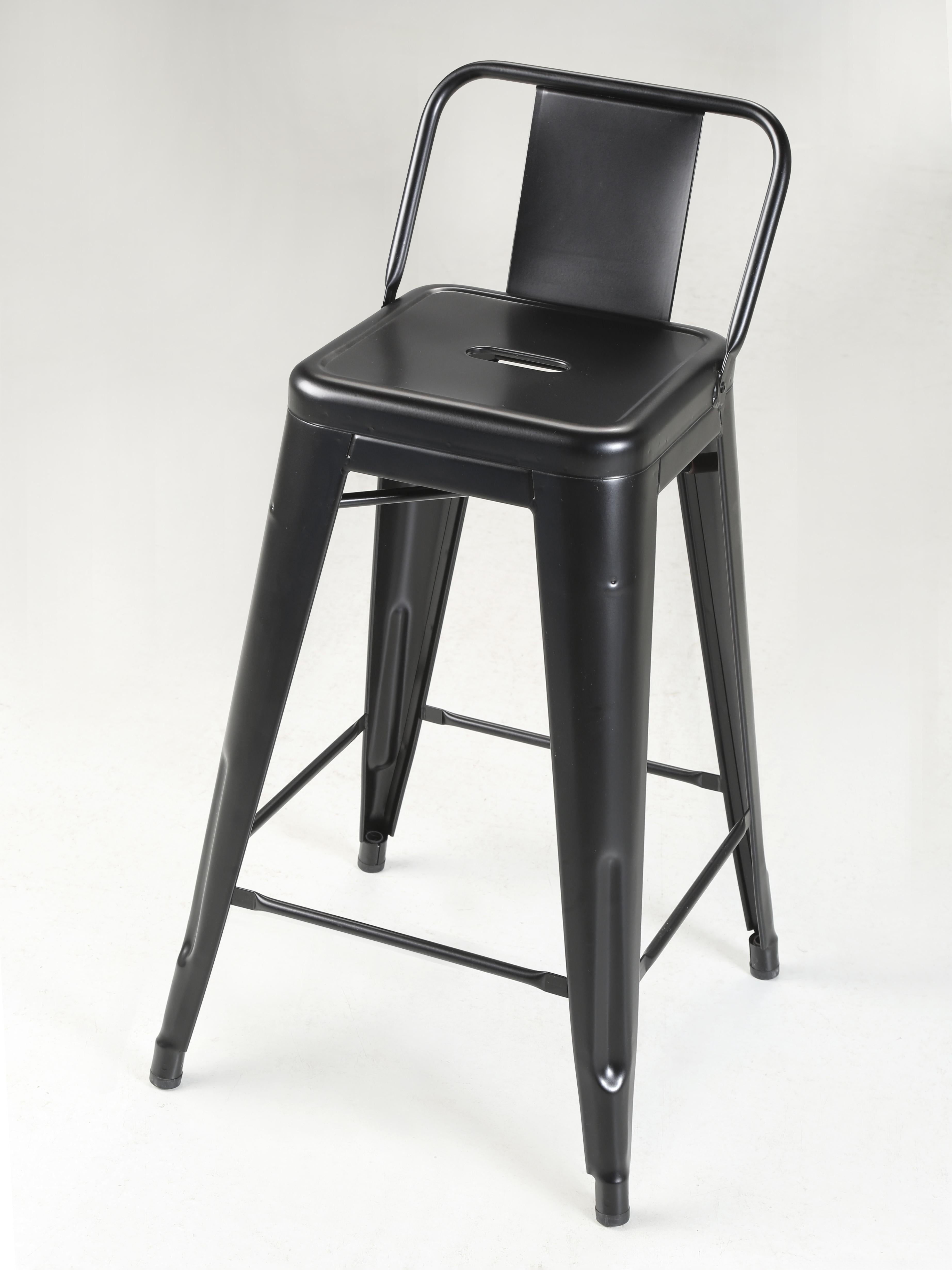 French Tolix Steel Counter Height Stools in a Powder-Coated Jet Matte Black Finish