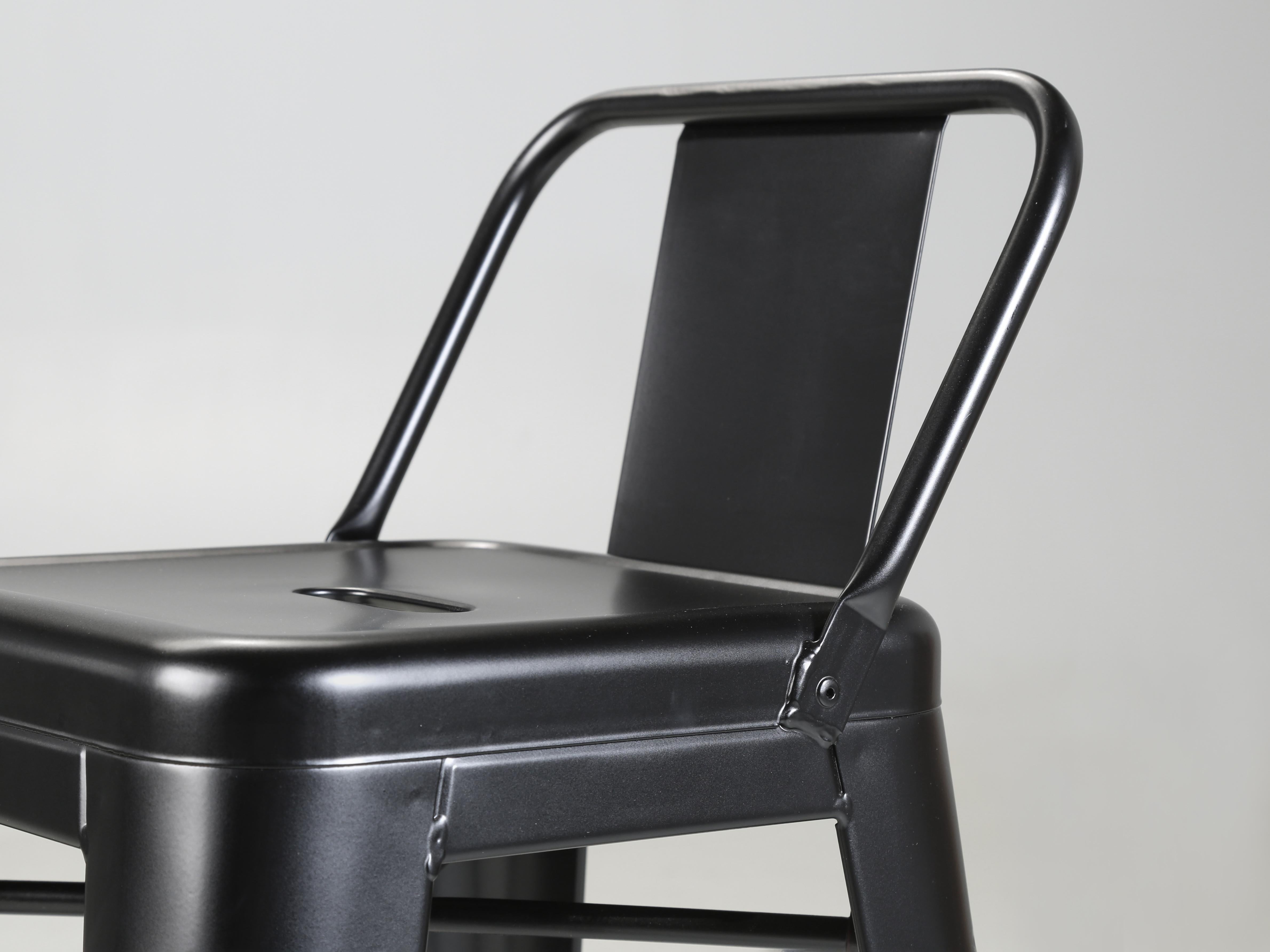 Tolix Steel Counter Height Stools in a Powder-Coated Jet Matte Black Finish In Good Condition In Chicago, IL