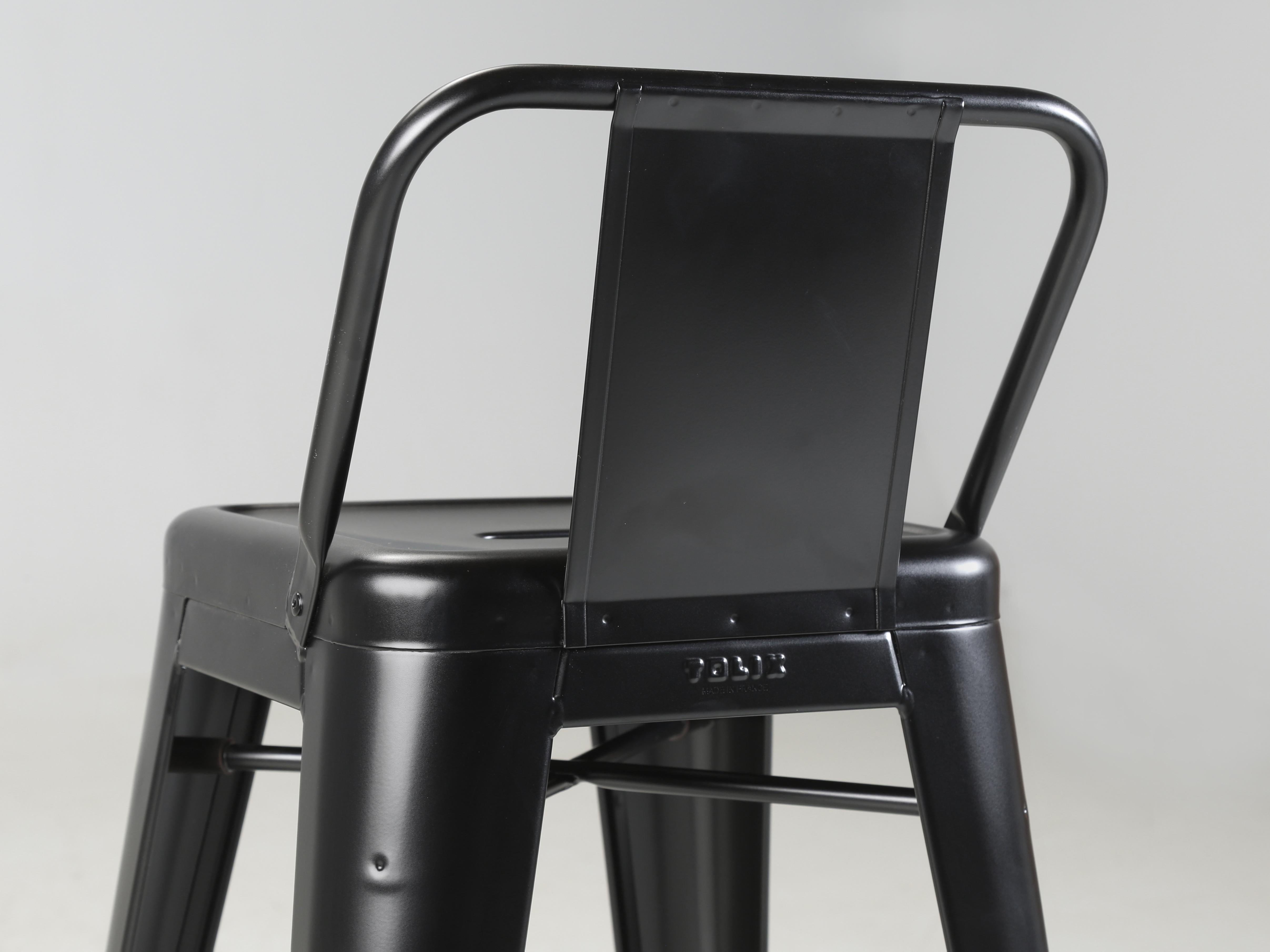 Contemporary Tolix Steel Counter Height Stools in a Powder-Coated Jet Matte Black Finish