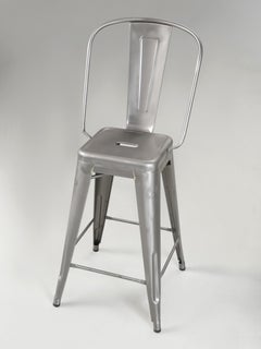 Genuine French Tolix Satin Grey Steel High Back Counter Stools - Set of (2)