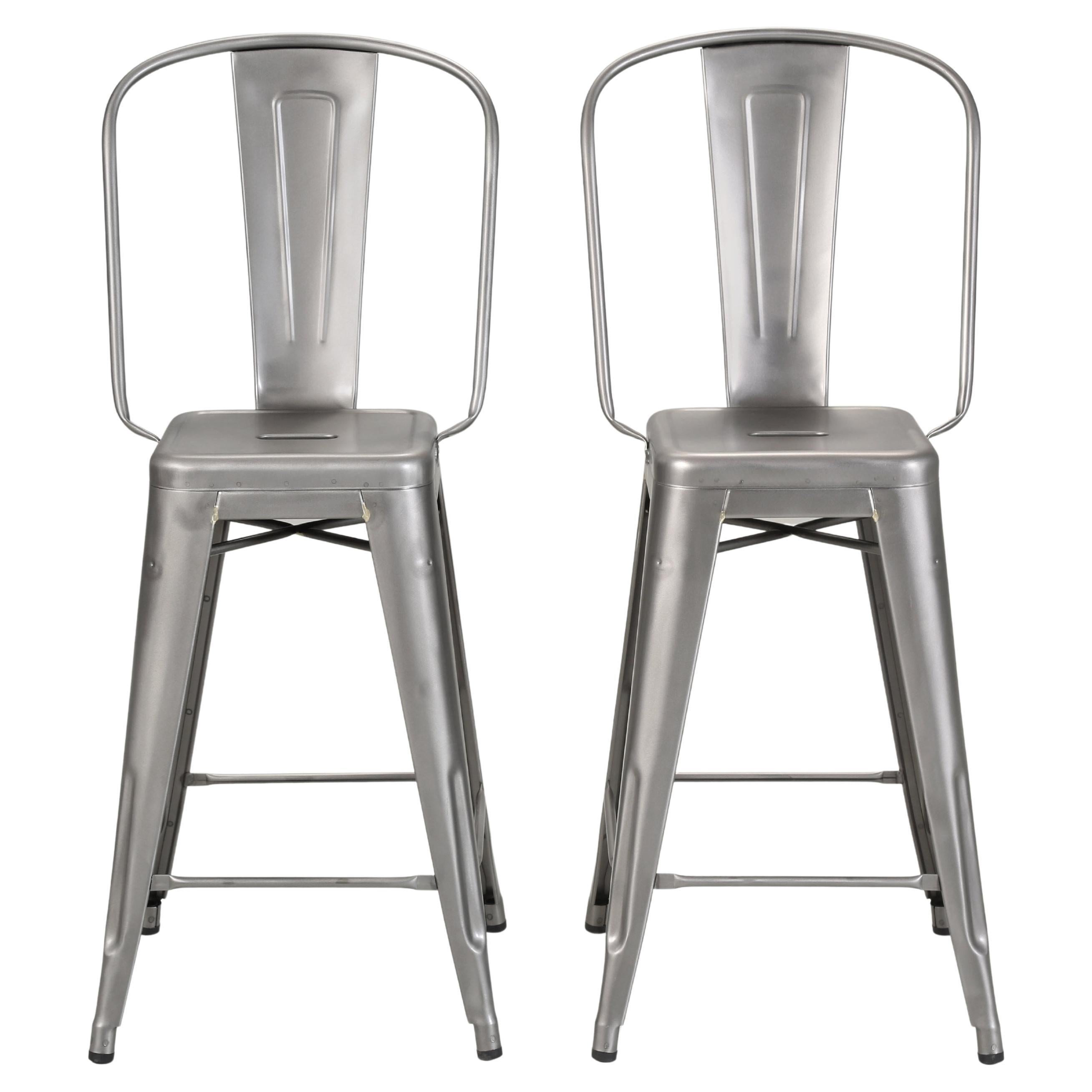 Tolix Steel High-Back Counter Height Stools in Satin Powder-Coat Made in France
