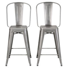 Tolix Steel High-Back Counter Height Stools in Satin Powder-Coat Made in France