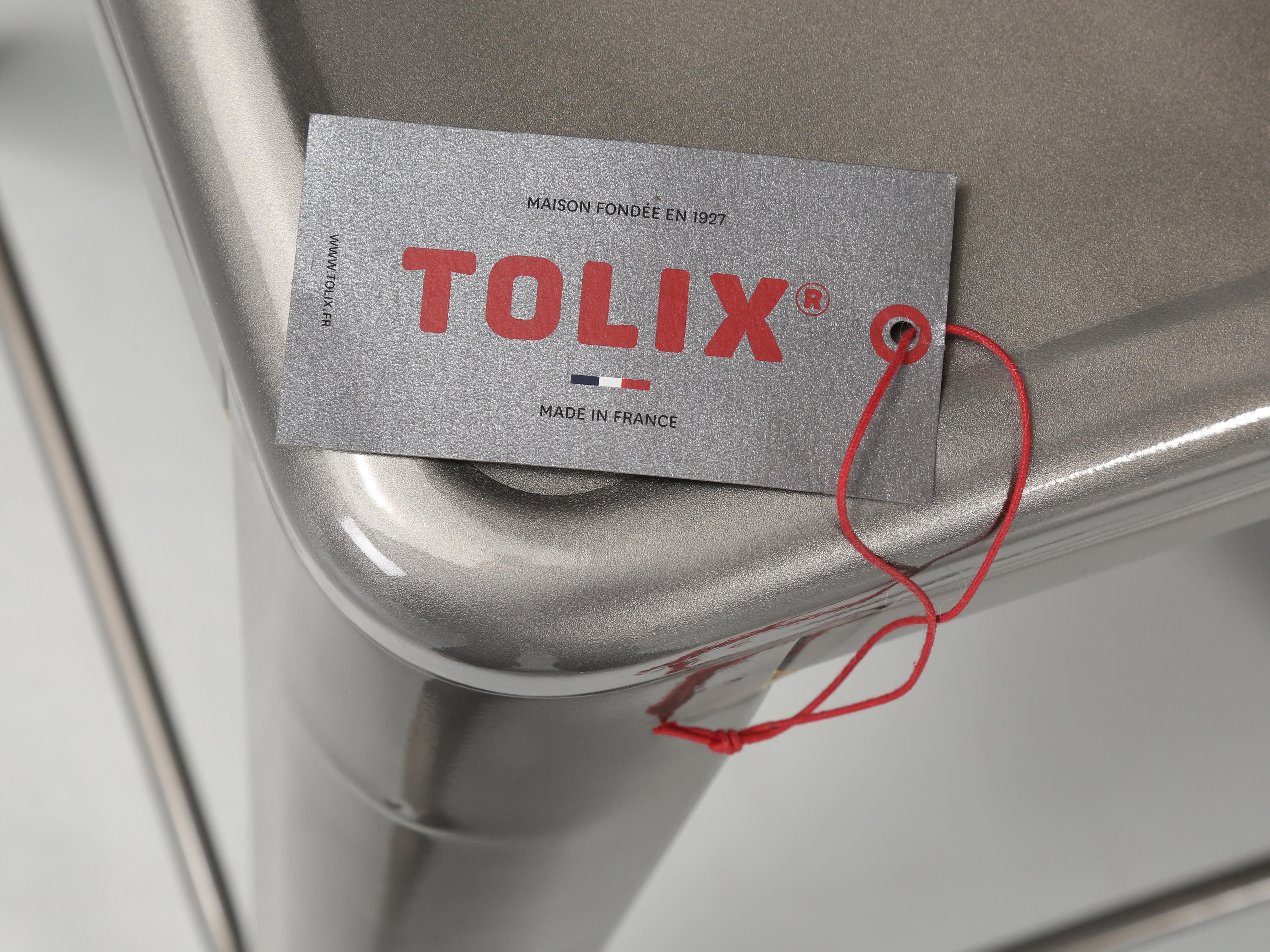 Tolix Glossy High-Back Counter Height Stools Made in France Showroom Samples For Sale 5