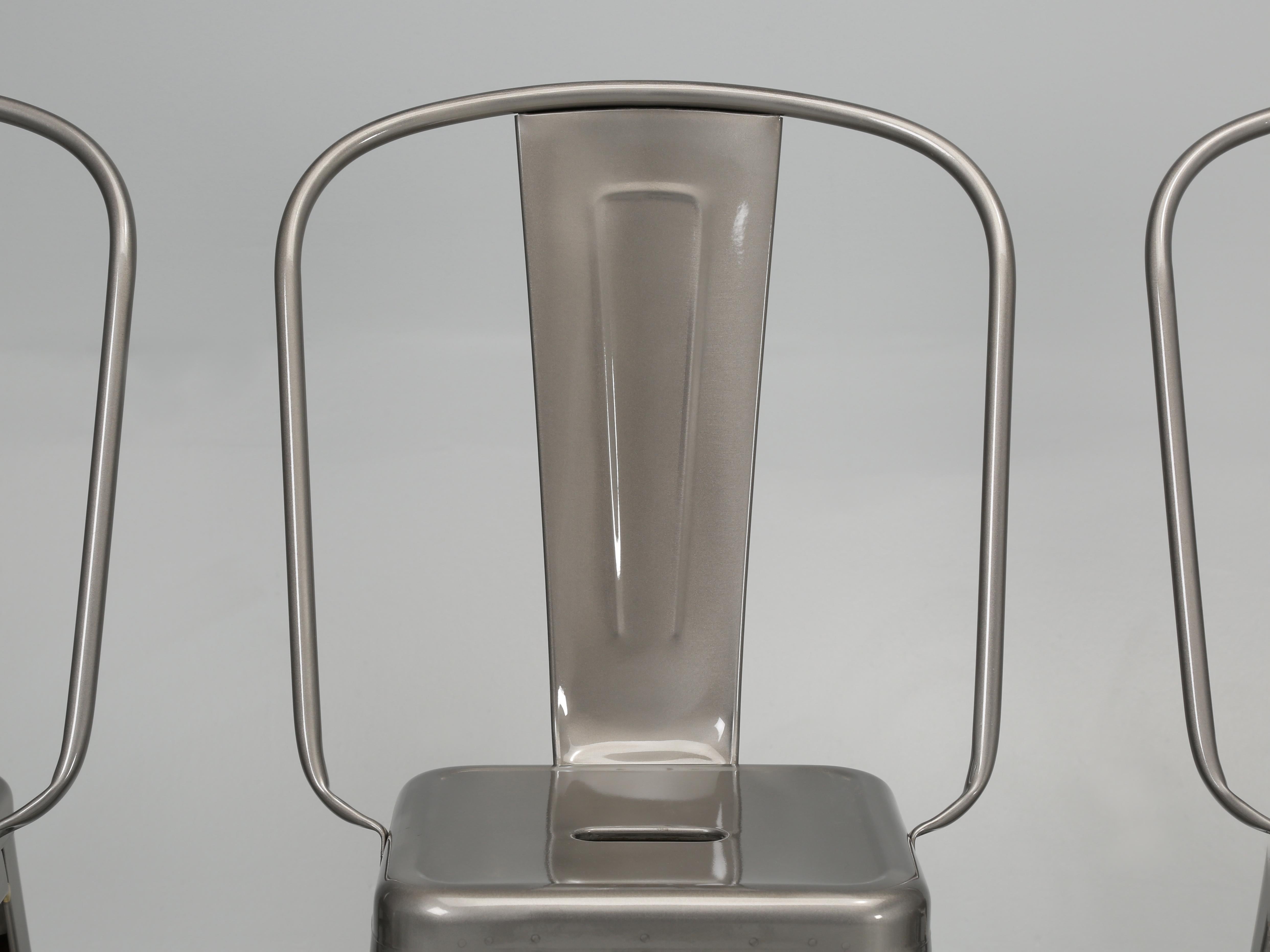 French Tolix Glossy High-Back Counter Height Stools Made in France Showroom Samples For Sale