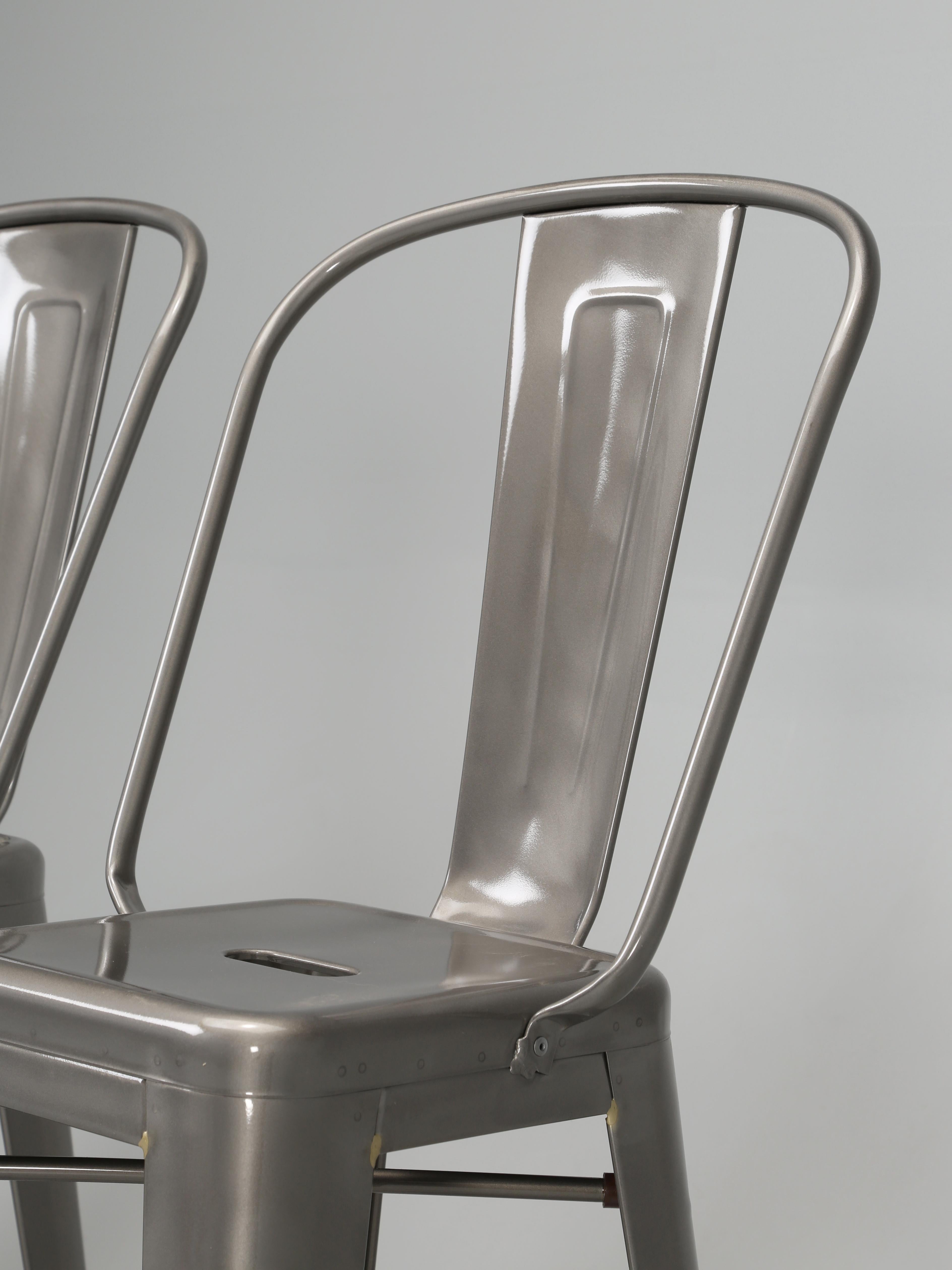 Powder-Coated Tolix Glossy High-Back Counter Height Stools Made in France Showroom Samples For Sale