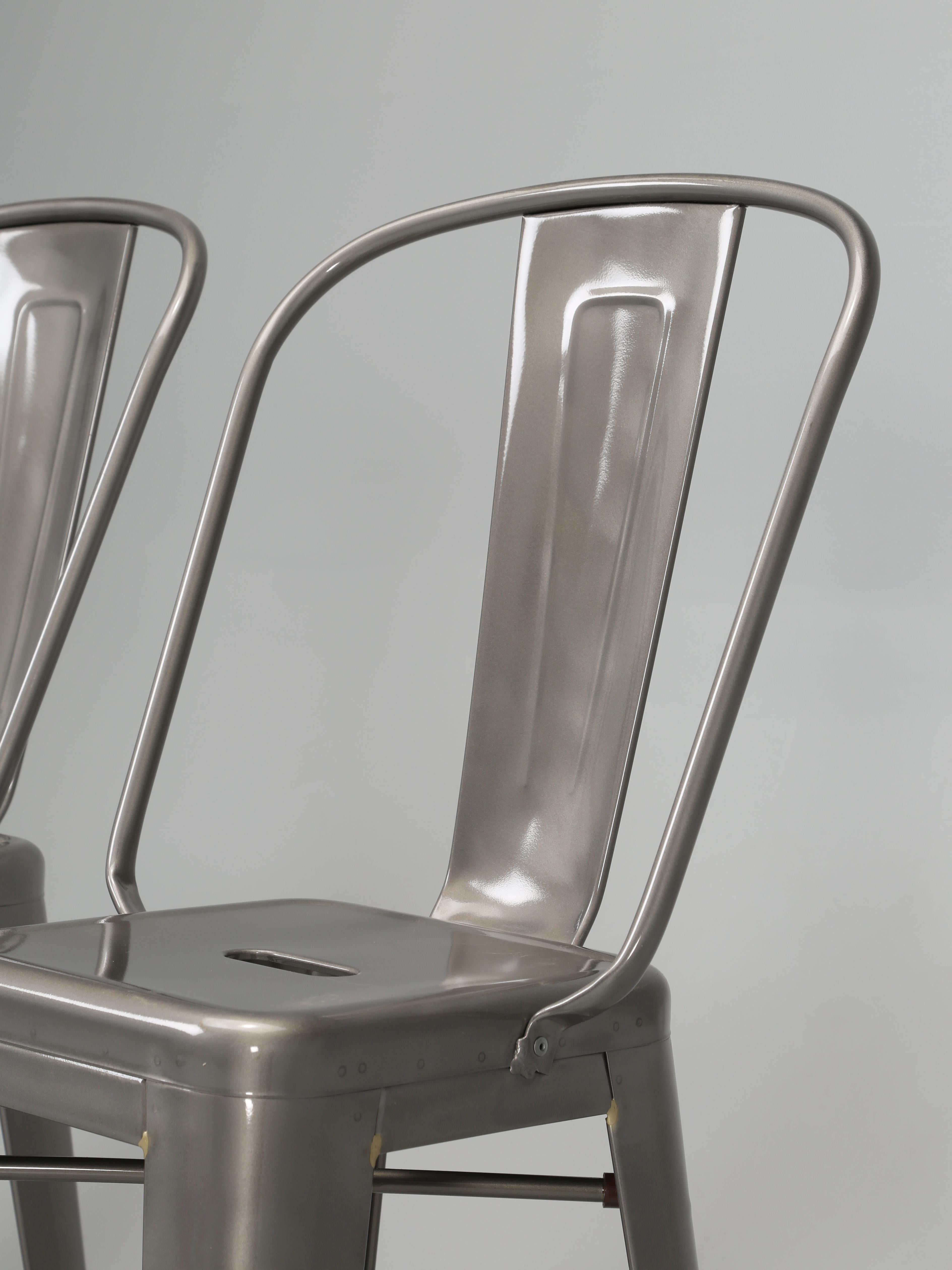 French Tolix Steel High-Back Counter Height Stools Made in France Showroom Samples