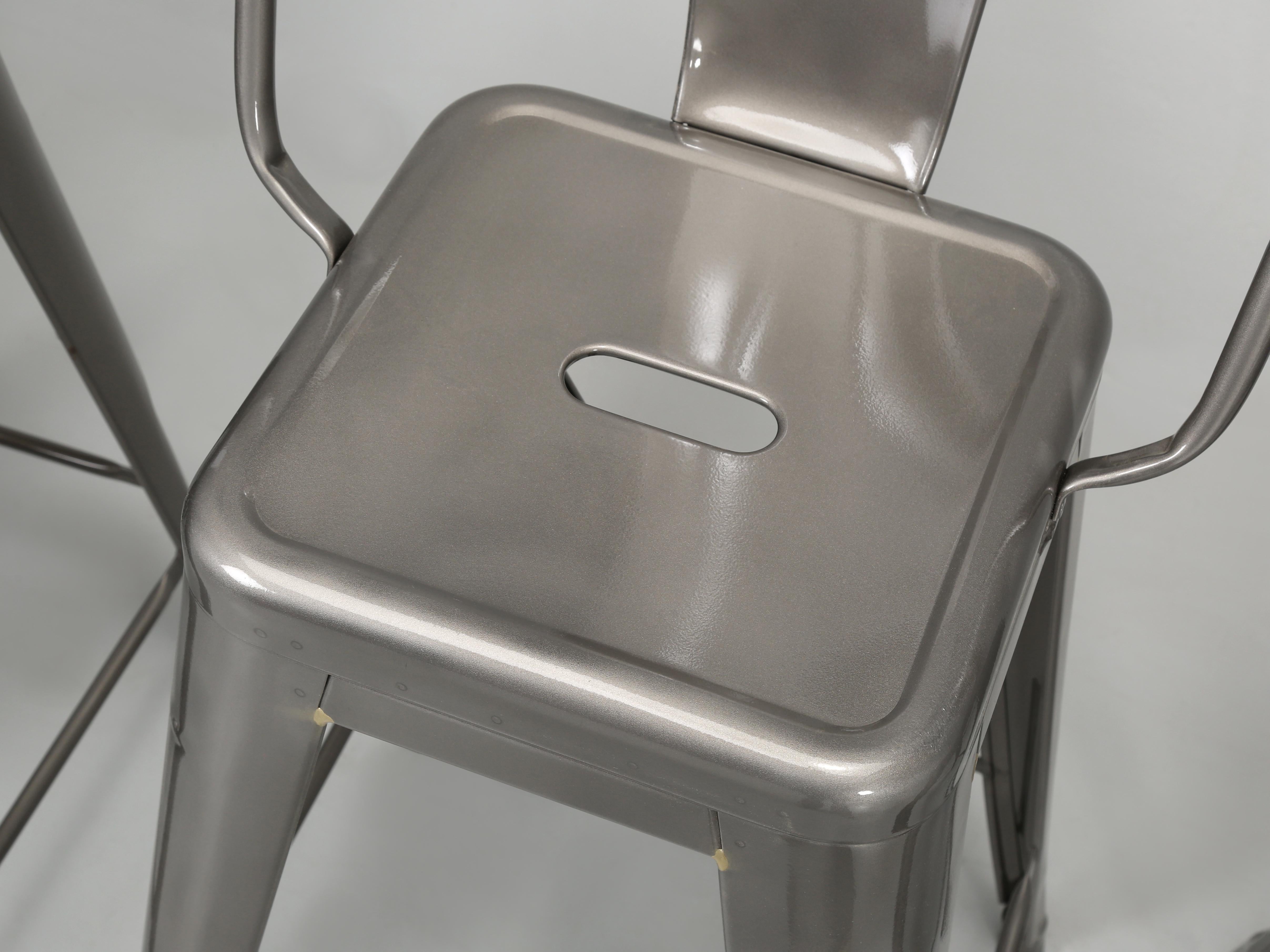 Tolix Glossy High-Back Counter Height Stools Made in France Showroom Samples In Good Condition For Sale In Chicago, IL