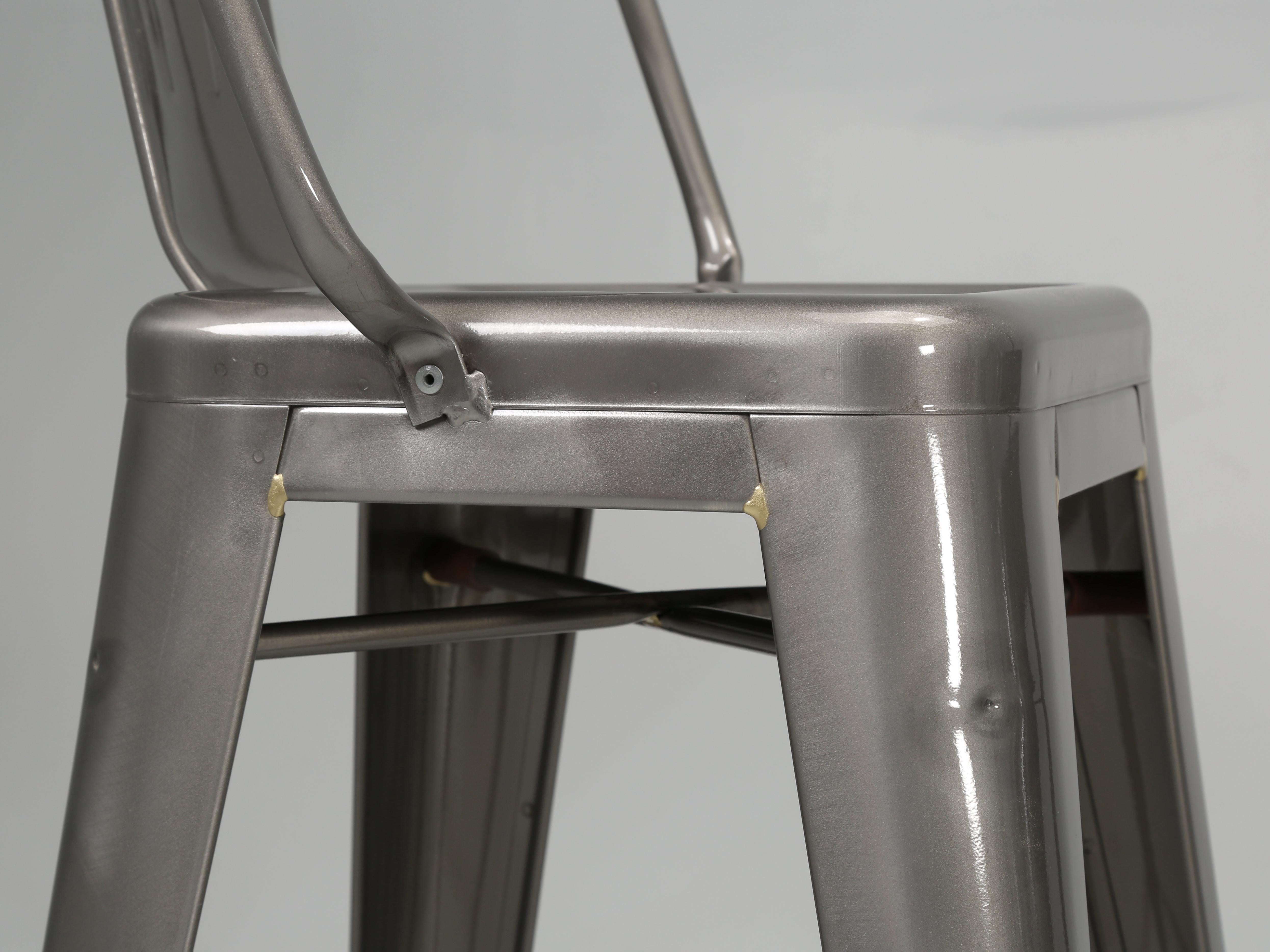 Tolix Glossy High-Back Counter Height Stools Made in France Showroom Samples For Sale 1