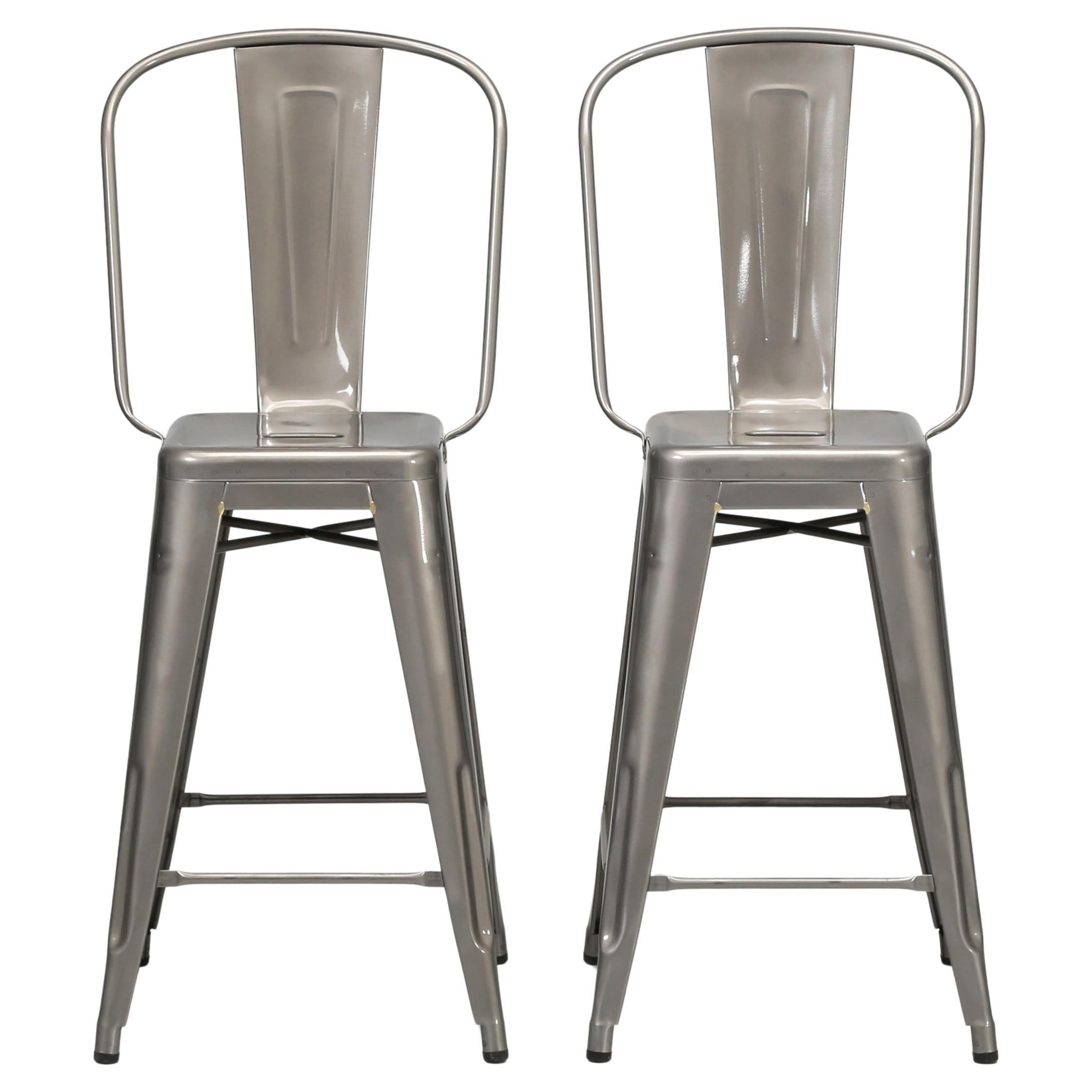 Tolix Glossy High-Back Counter Height Stools Made in France Showroom Samples