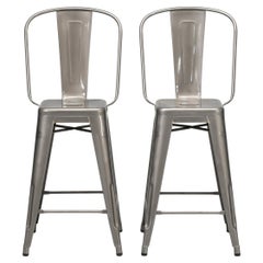 Tolix Glossy High-Back Counter Height Stools Made in France Showroom Samples