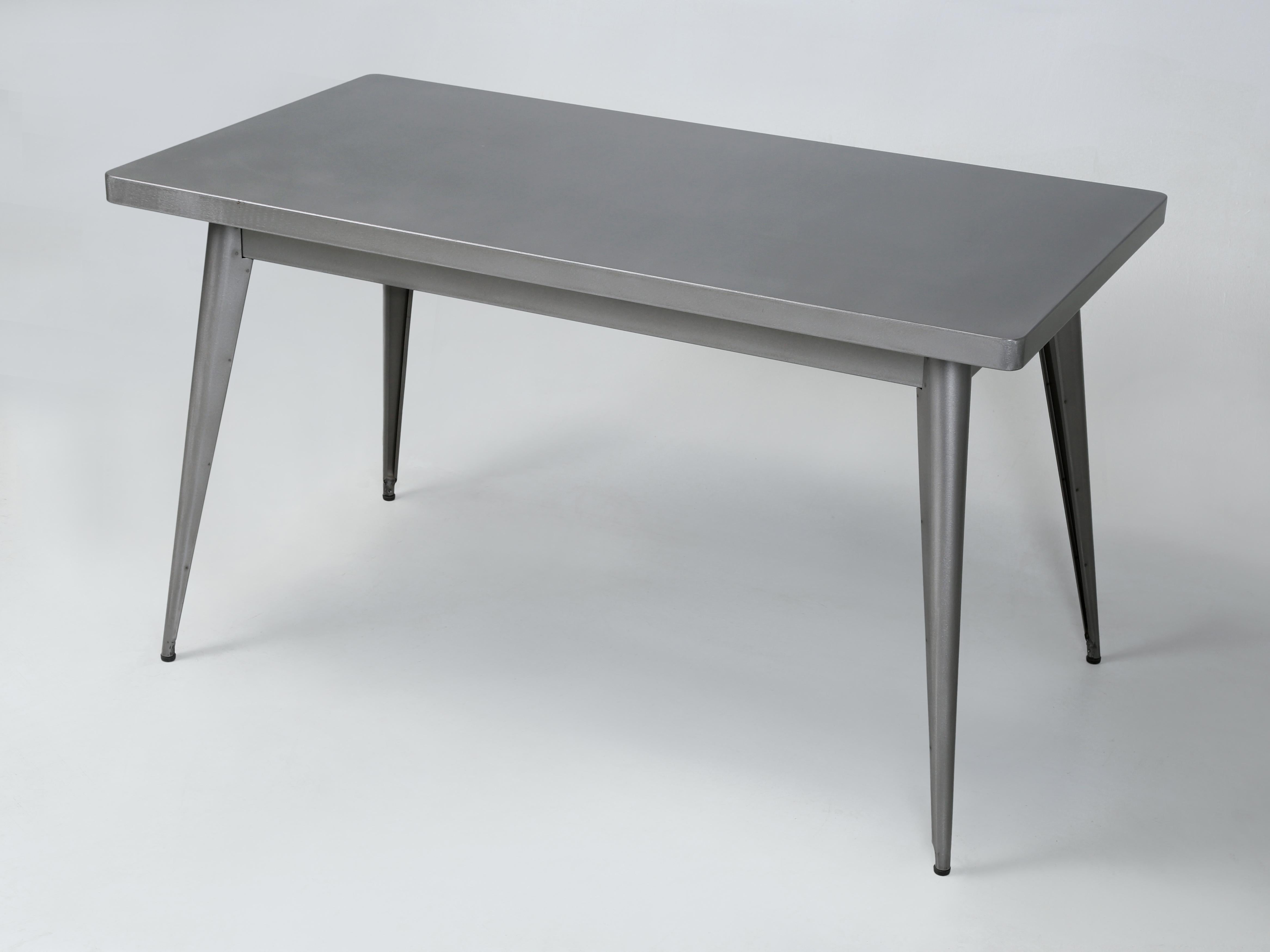 French Tolix Steel Small Table Made in France Powder Coated Silver As New Condition For Sale