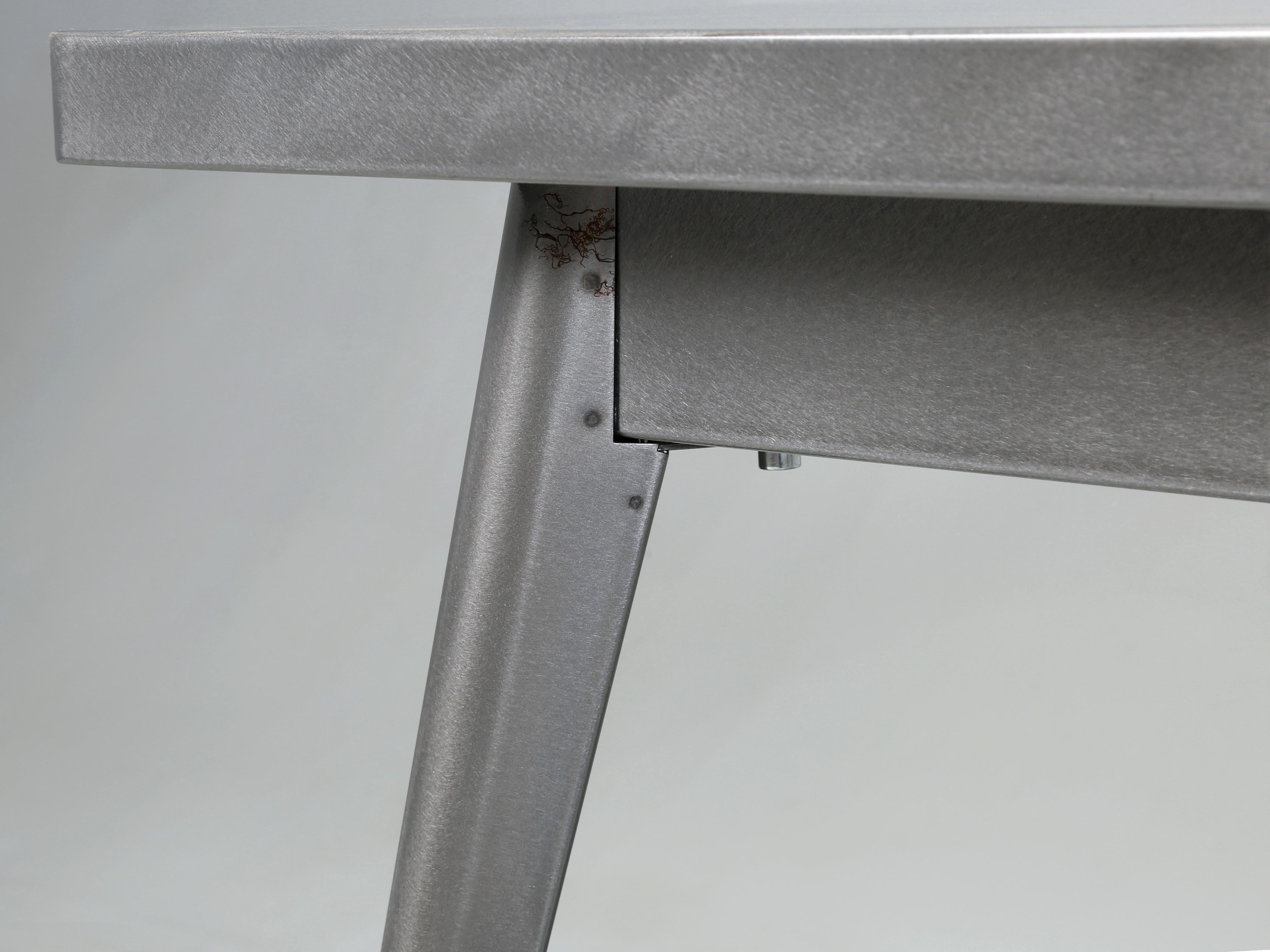 Metal Tolix Steel Small Table Made in France Powder Coated Silver As New Condition For Sale