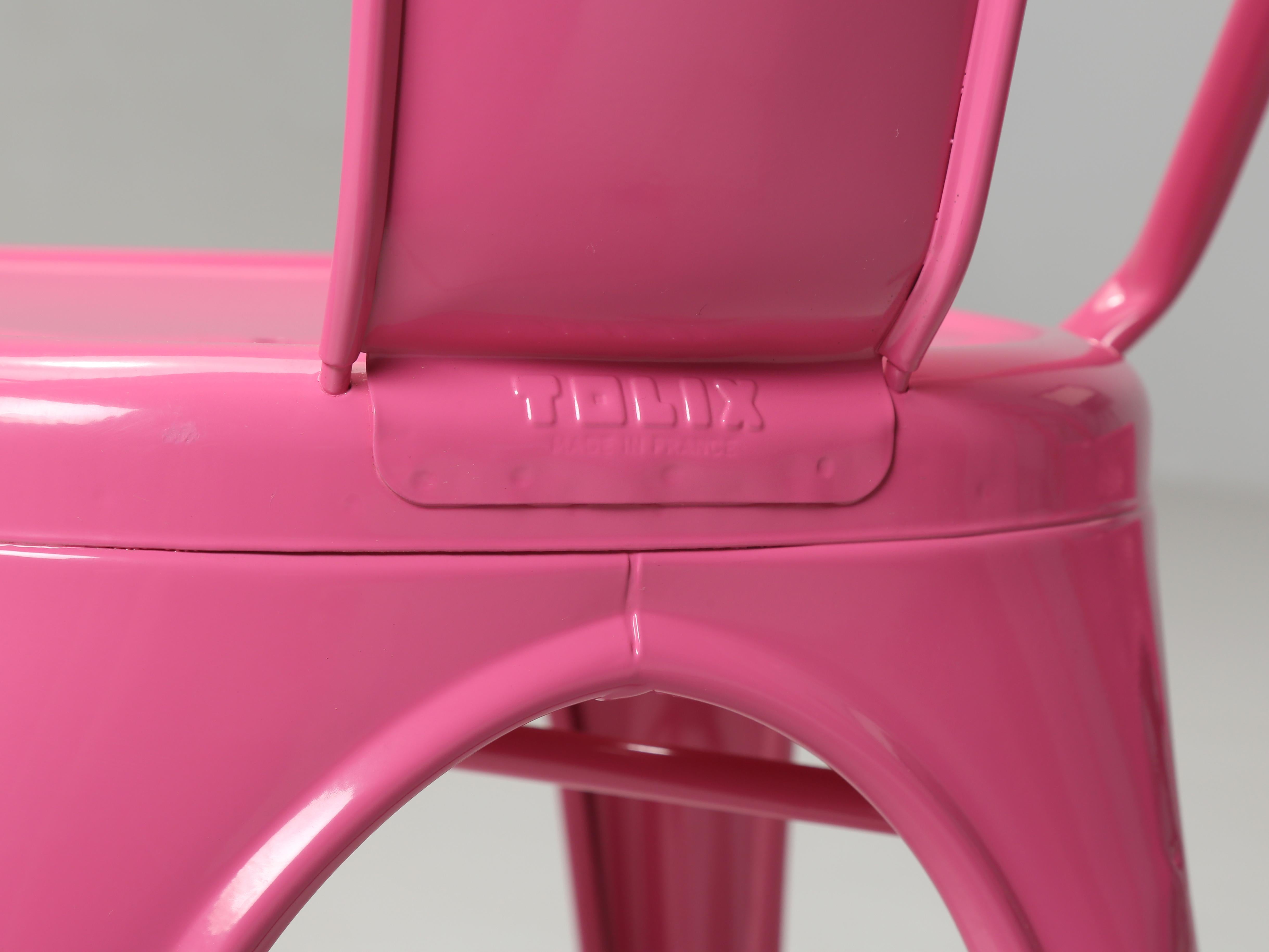 Tolix Steel Stacking Chairs in a Wonderful Hot Bubble Gum Pink Set of (4) For Sale 2