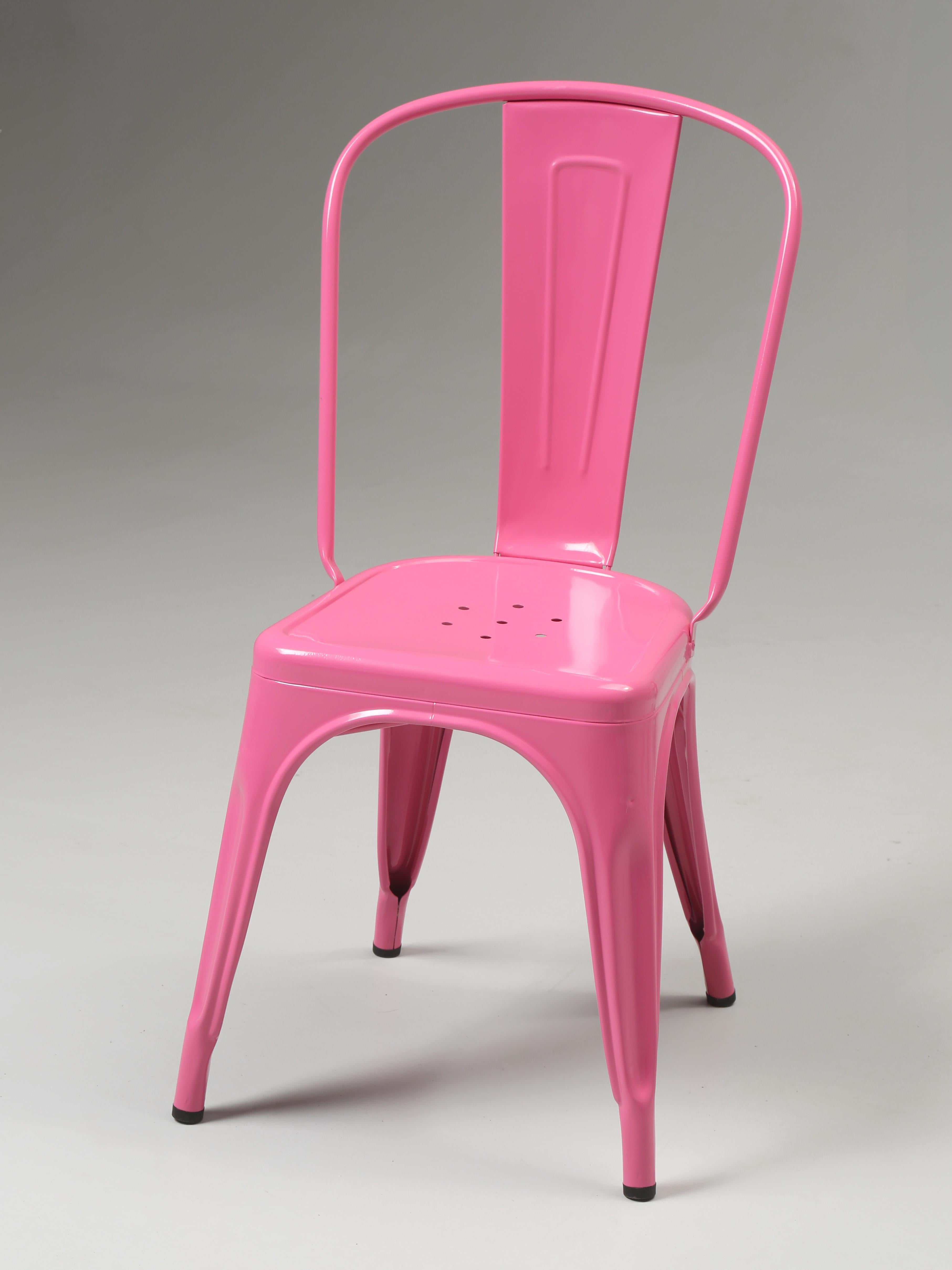 Industrial Tolix Steel Stacking Chairs in a Wonderful Hot Bubble Gum Pink Set of (4) For Sale