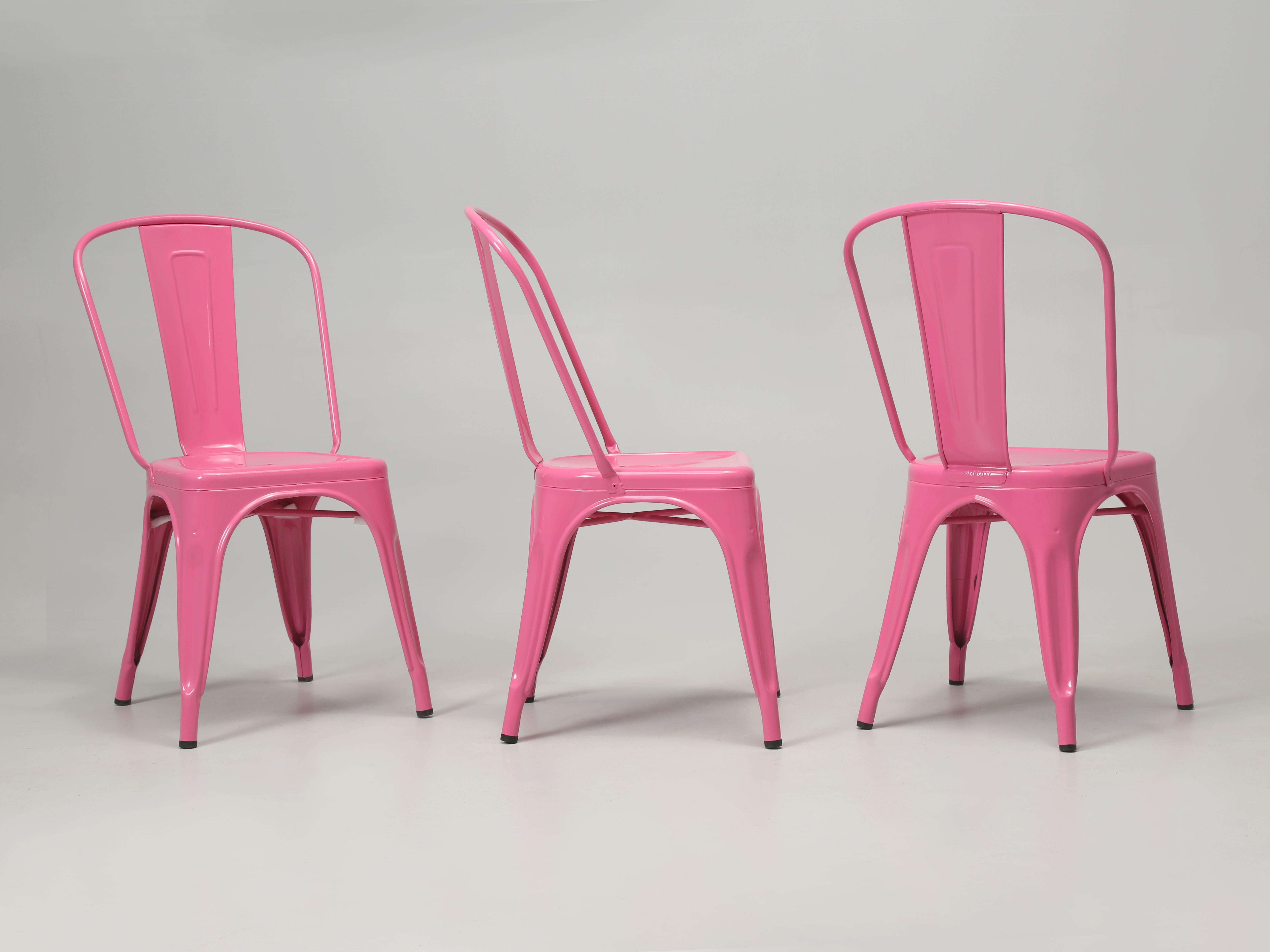 French Tolix Steel Stacking Chairs in a Wonderful Hot Bubble Gum Pink Set of (4) For Sale
