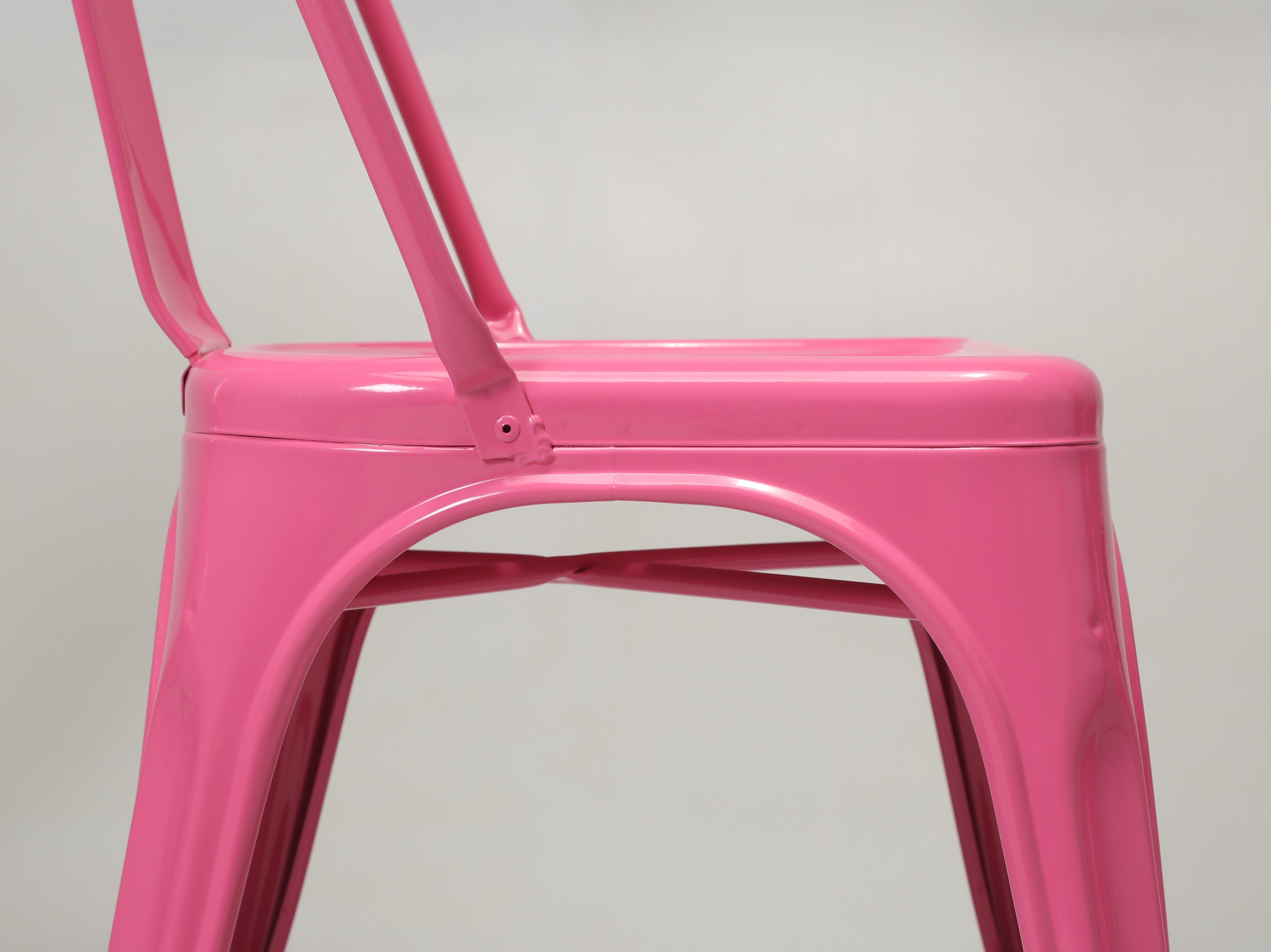 Metal Tolix Steel Stacking Chairs in a Wonderful Hot Bubble Gum Pink Set of (4) For Sale