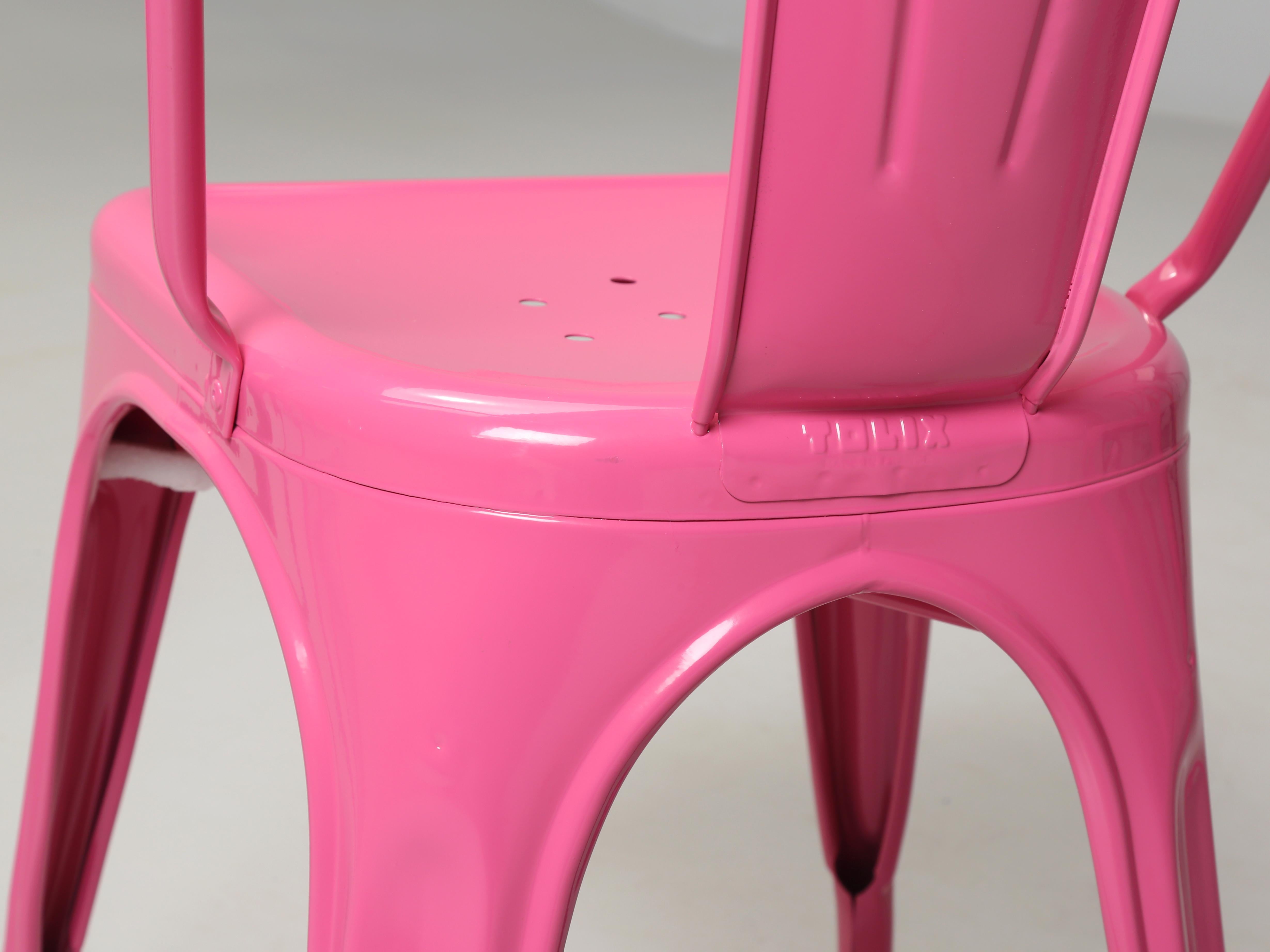 Tolix Steel Stacking Chairs in a Wonderful Hot Bubble Gum Pink Set of (4) For Sale 1