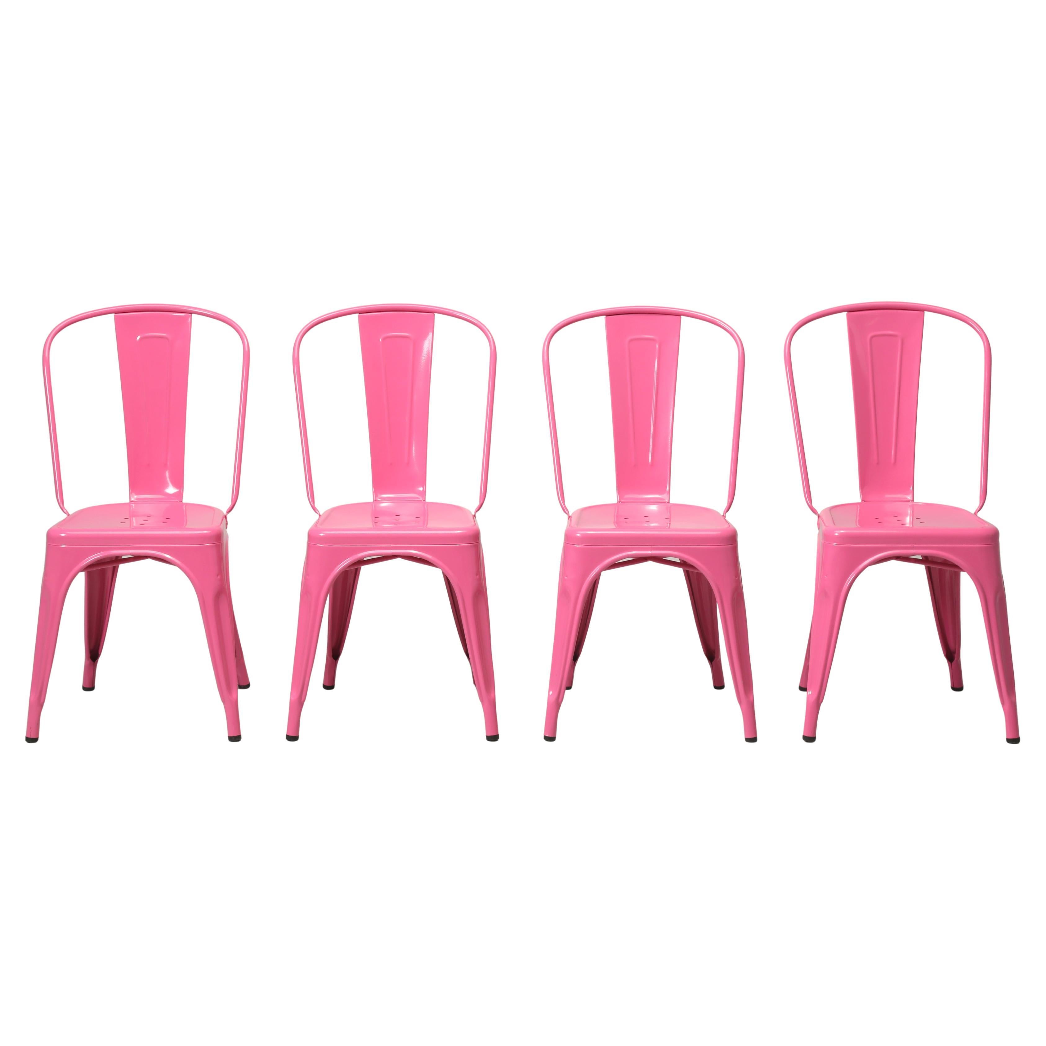 Tolix Steel Stacking Chairs in a Wonderful Hot Bubble Gum Pink Set of (4)