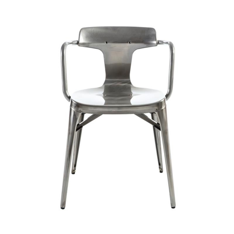 French Tolix T14 Chair Outdoor Raw Steel in Glossy Raw Steel For Sale