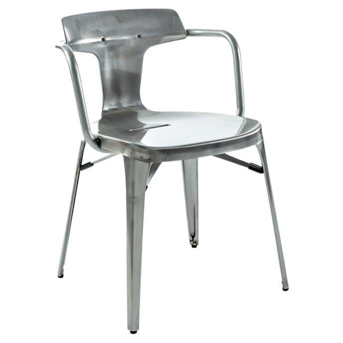 Tolix T14 Stuhl für den Außenbereich aus Rohstahl in glänzendem Rohstahl