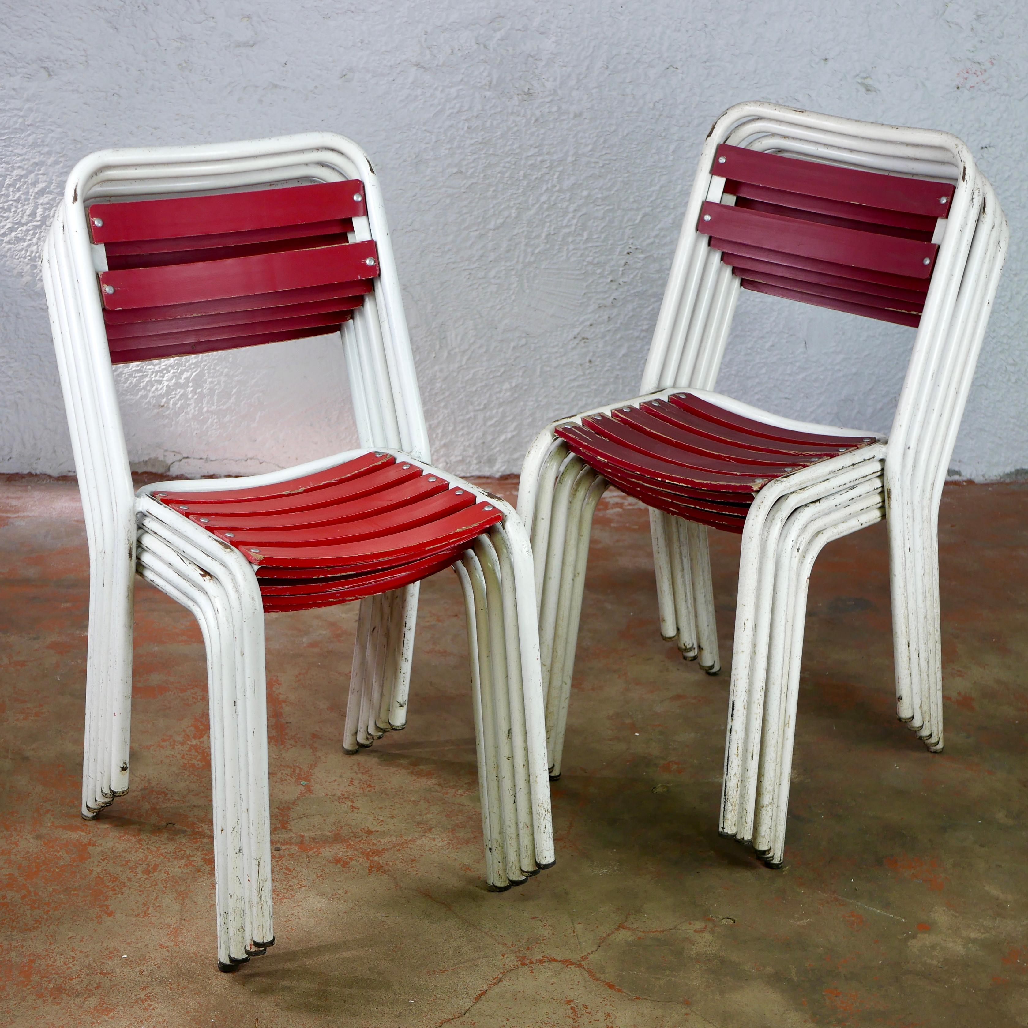 French Tolix T2 Wood and Metal Chairs