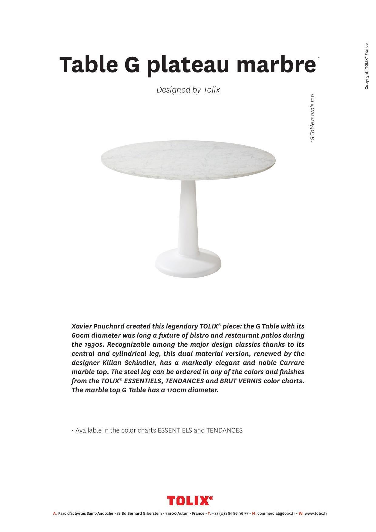 Carrara Marble Tolix Table G in Steel with Marble Top by Kilian Schindler, US For Sale