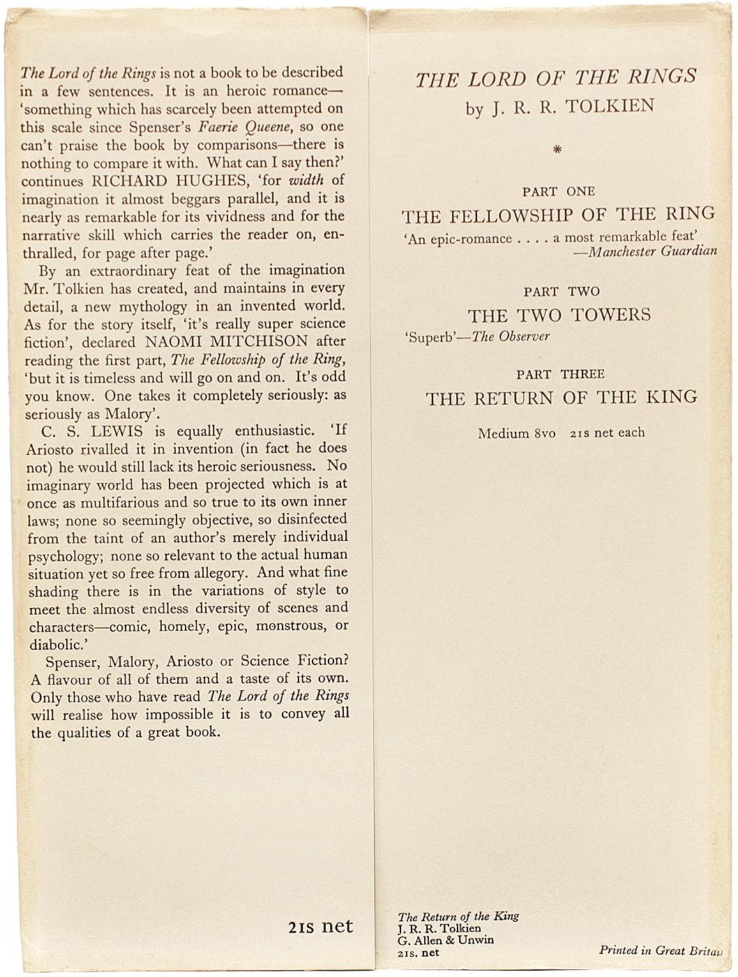 Mid-20th Century TOLKIEN, J. R. R. - The Return Of The King - 1955 - FIRST EDITION FIRST STATE