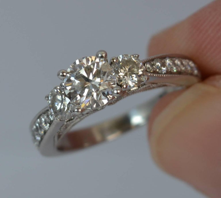 Tolkowsky 1.37 Carat Diamond 18 Carat White Gold Trilogy Ring
