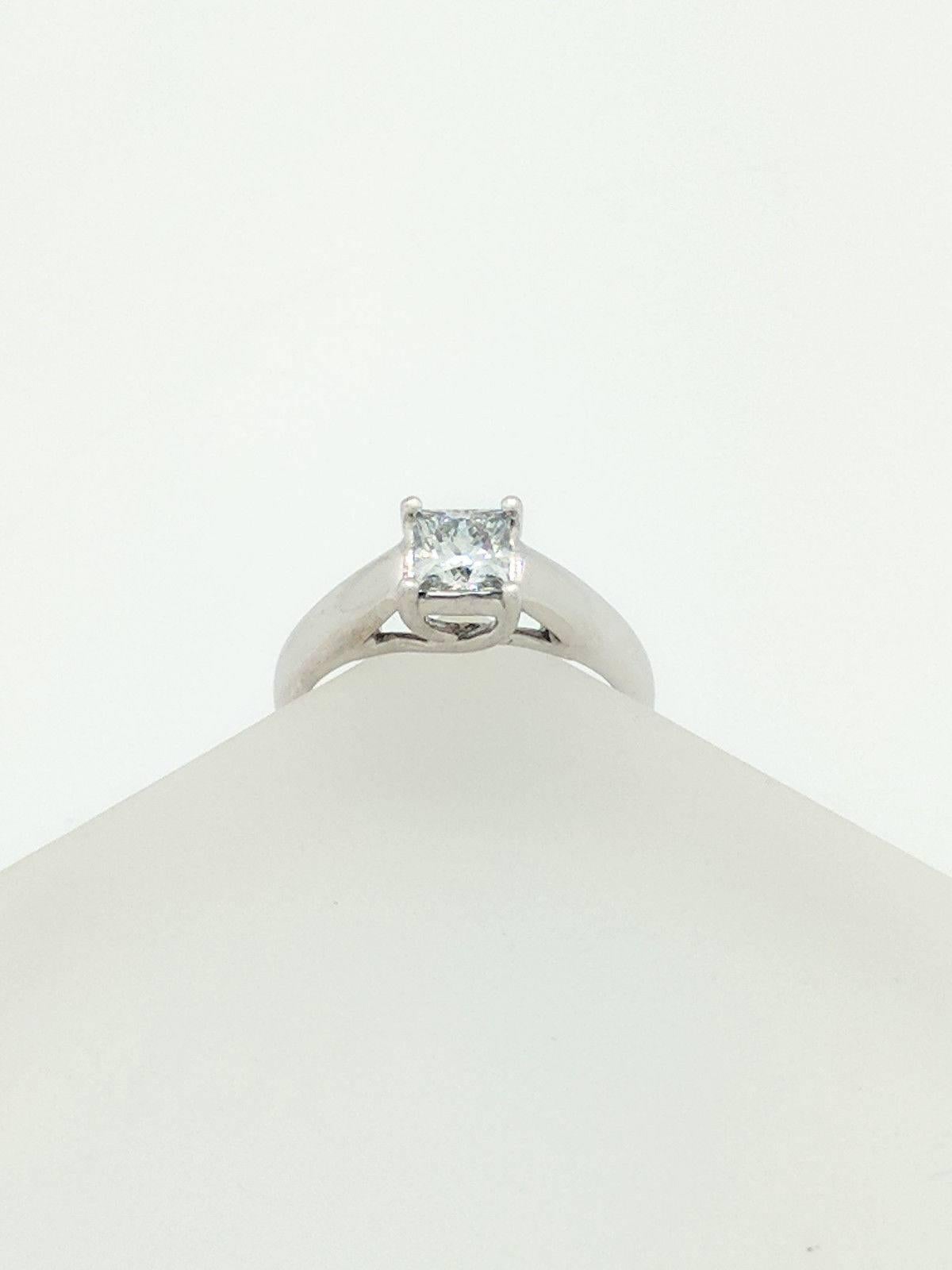 Contemporary Tolkowsky 14K & Platinum .70ct Princess Cut Diamond Engagement Ring IGI CERT For Sale