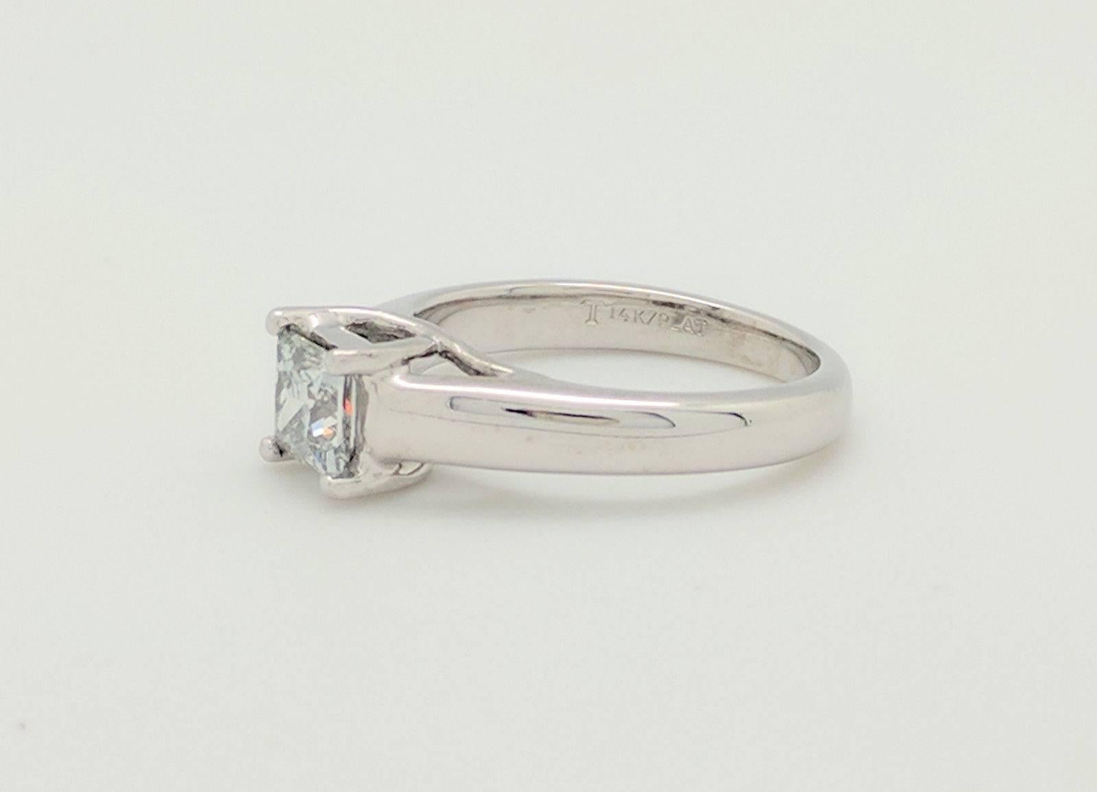Women's Tolkowsky 14K & Platinum .70ct Princess Cut Diamond Engagement Ring IGI CERT For Sale