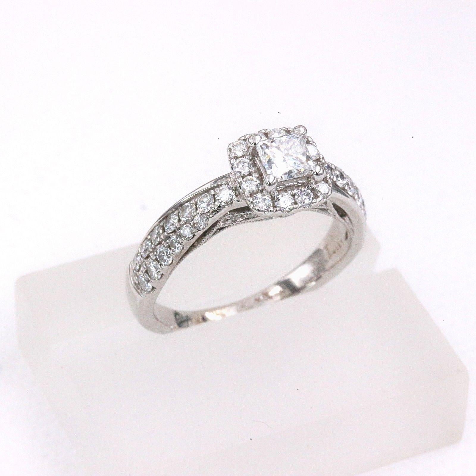 Princess Cut Tolkowsky Diamond Engagement Ring Princess 1.20 Carat F SI2 14 Karat White Gold