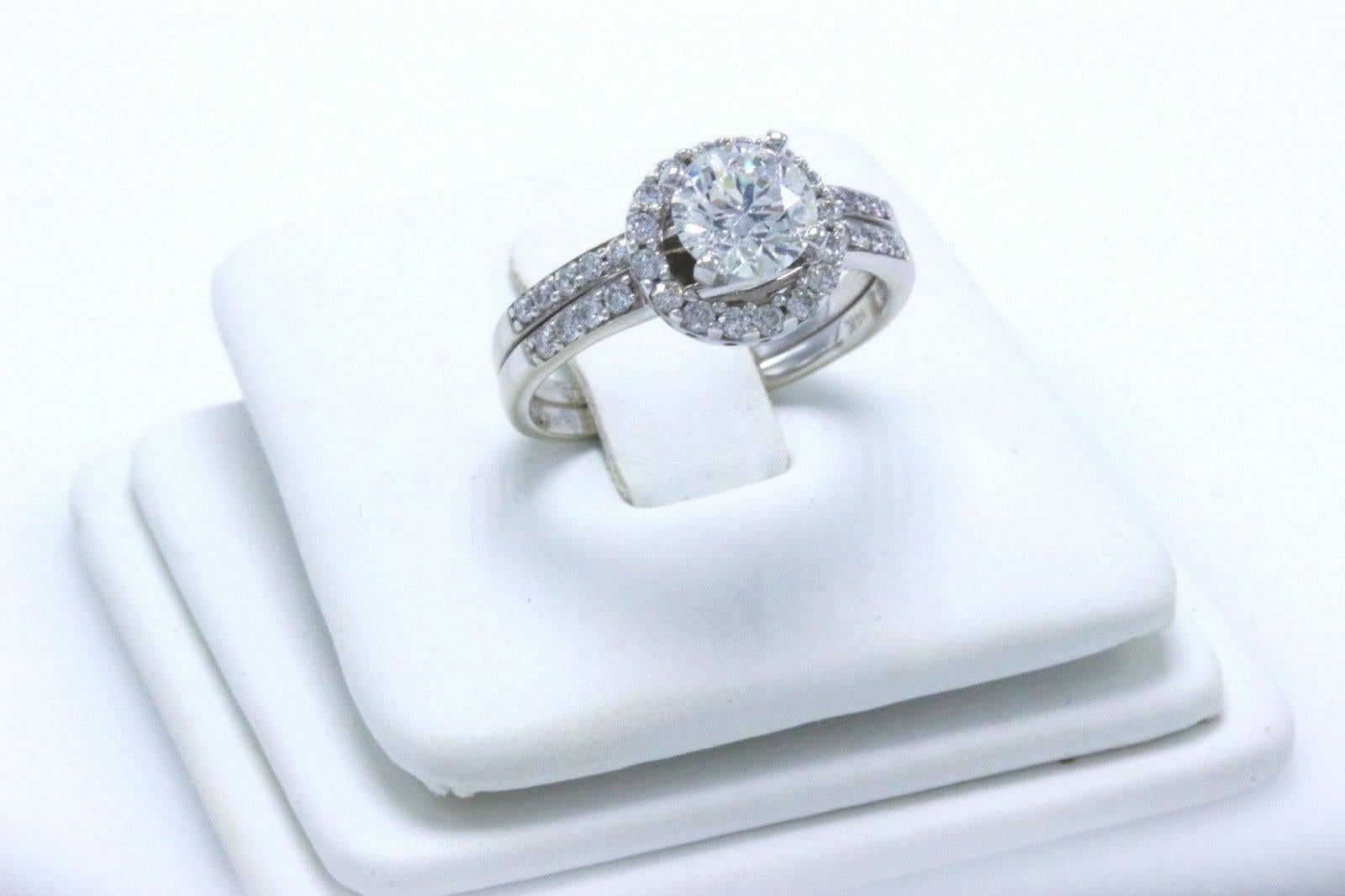 Tolkowsky Ideal Cut Round 1.54 Carat Diamond Band Ring in 14 Karat White Gold For Sale 2