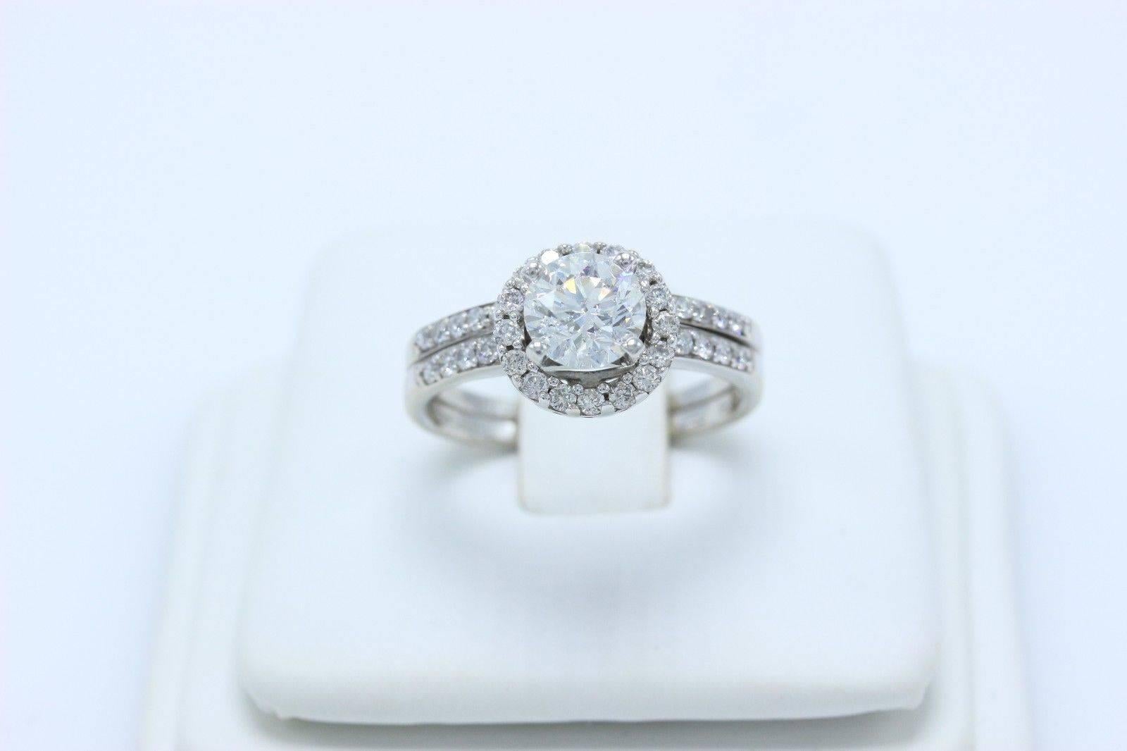 Tolkowsky Ideal Cut Round 1.54 Carat Diamond Band Ring in 14 Karat White Gold In Excellent Condition For Sale In San Diego, CA