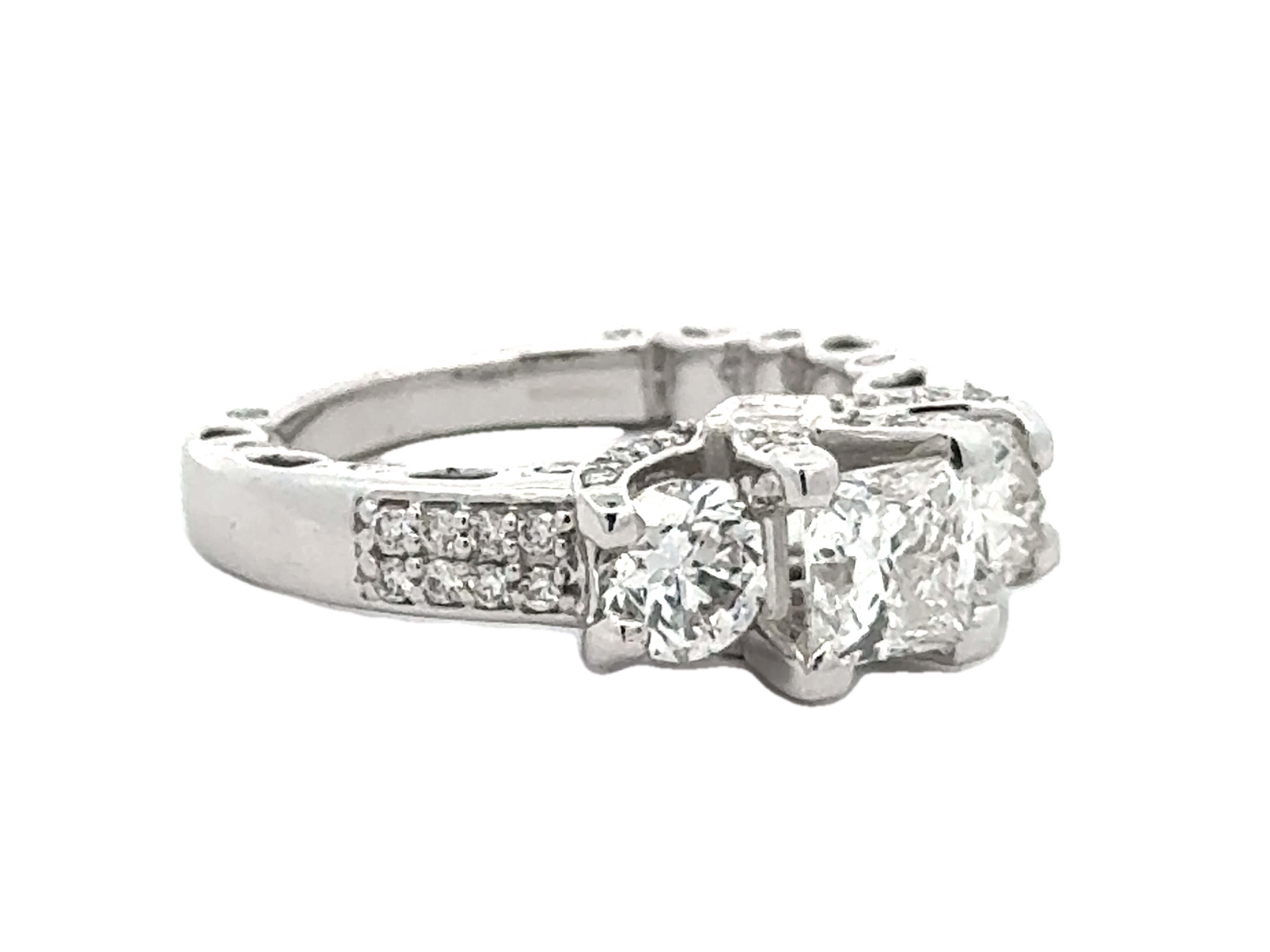 Modern Tolkowsky Princess Cut Diamond 3 Stone Ring 14k White Gold For Sale