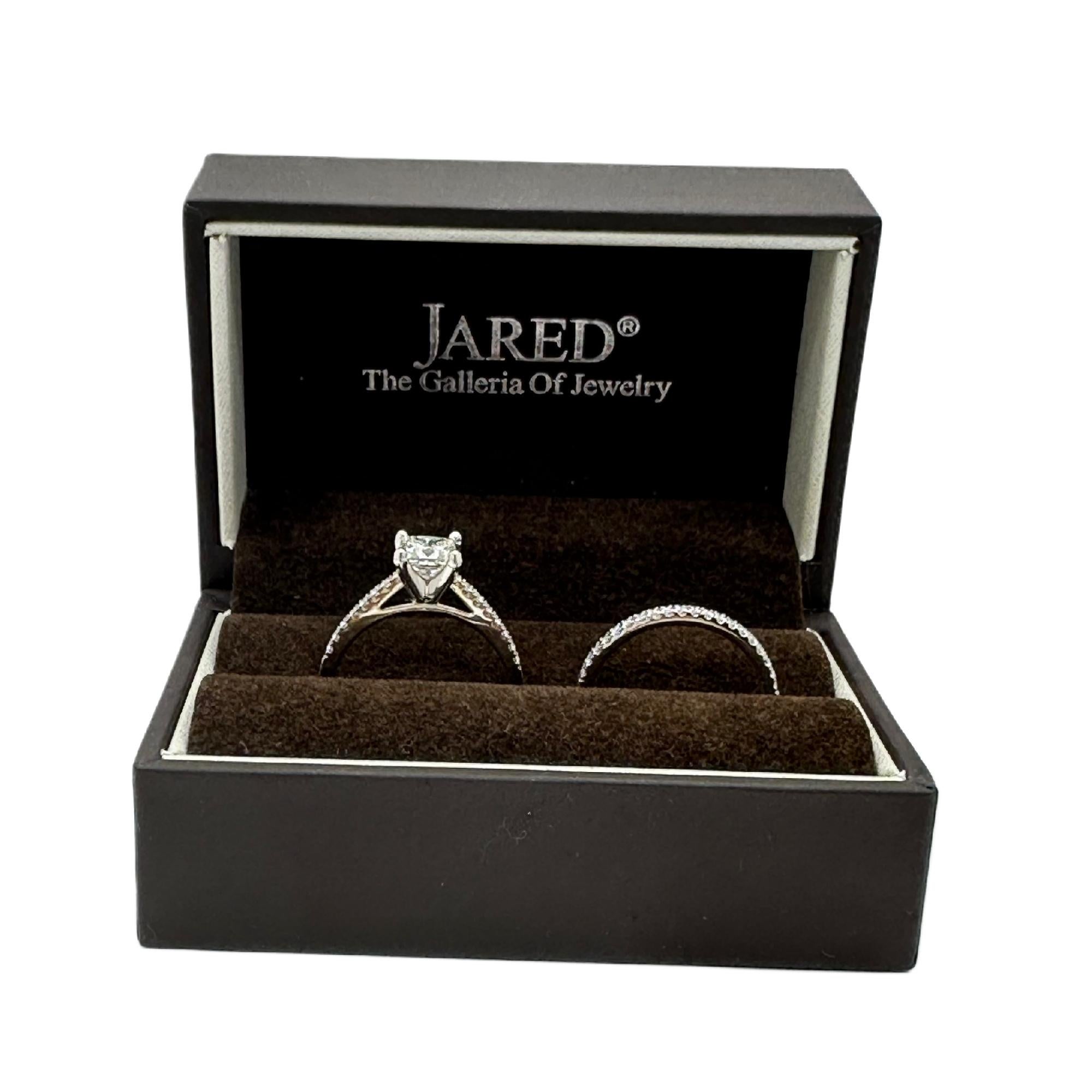 TOLKOWSKY Princess Diamond Engagement Ring With Diamond Band Set 14k WG For Sale 2