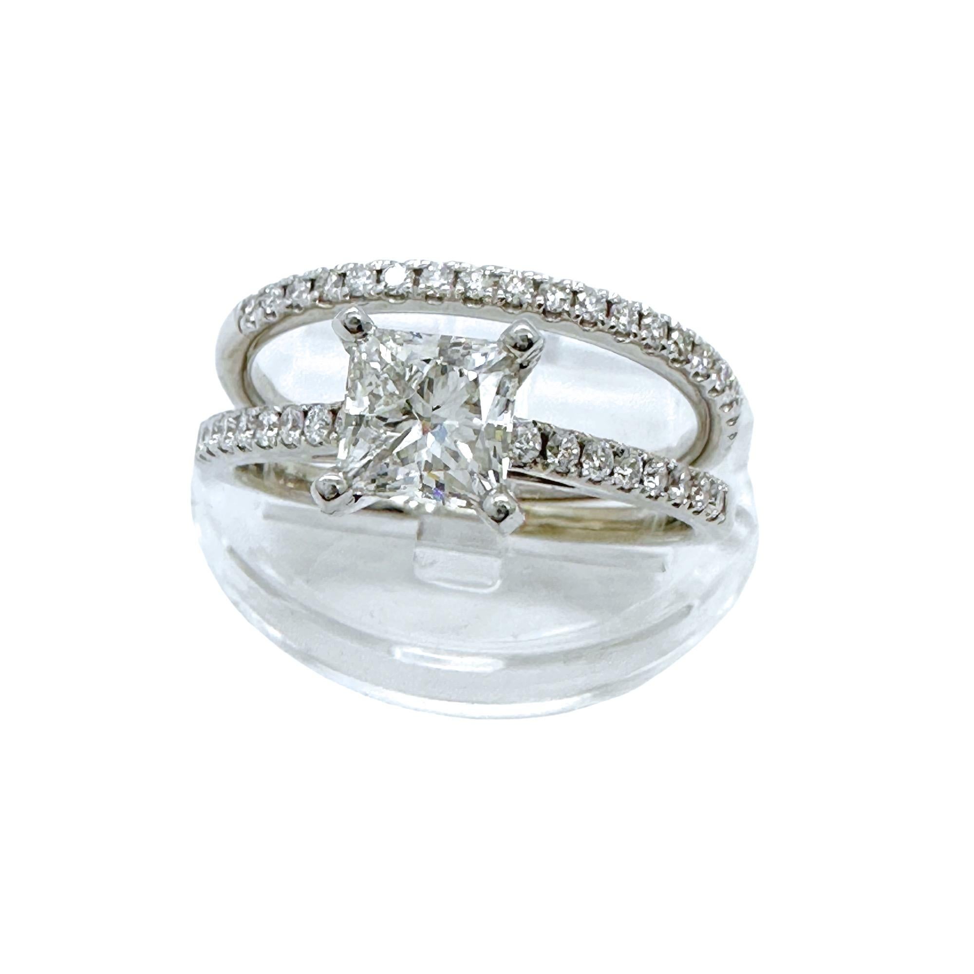 TOLKOWSKY Princess Diamond Engagement Ring With Diamond Band Set 14k WG For Sale 3