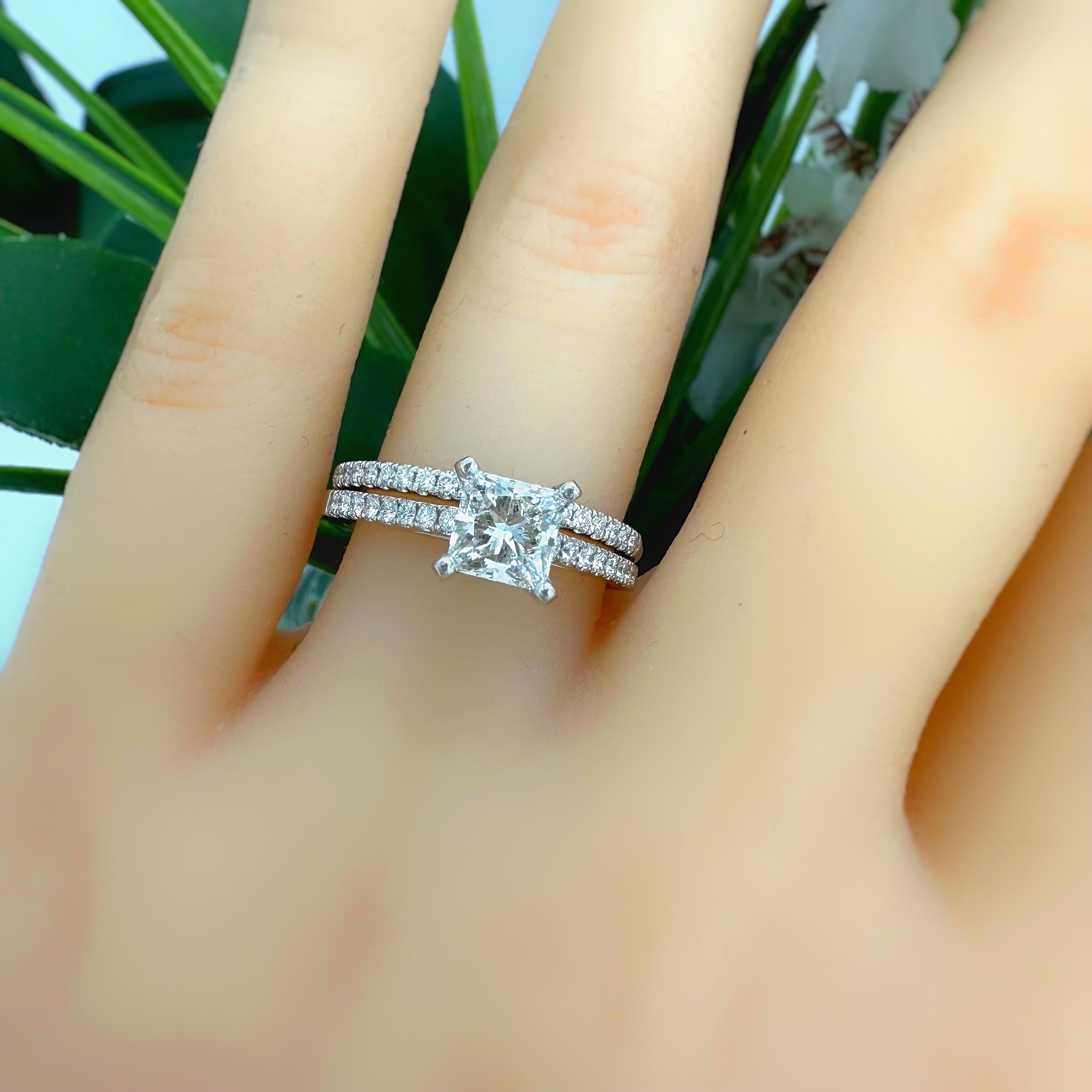 TOLKOWSKY Princess Diamond Engagement Ring With Diamond Band Set 14k WG For Sale 4