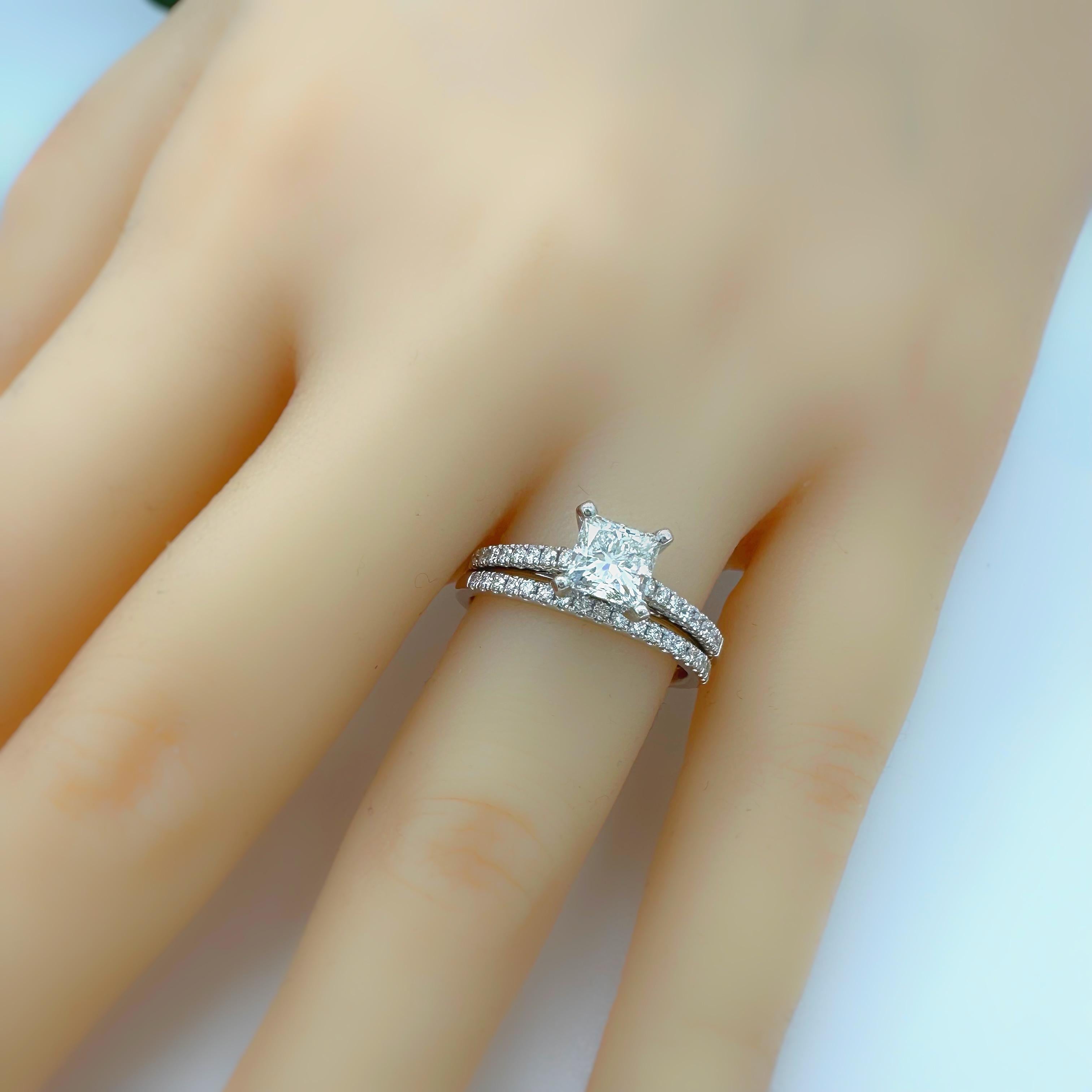 TOLKOWSKY Princess Diamond Engagement Ring With Diamond Band Set 14k WG For Sale 5