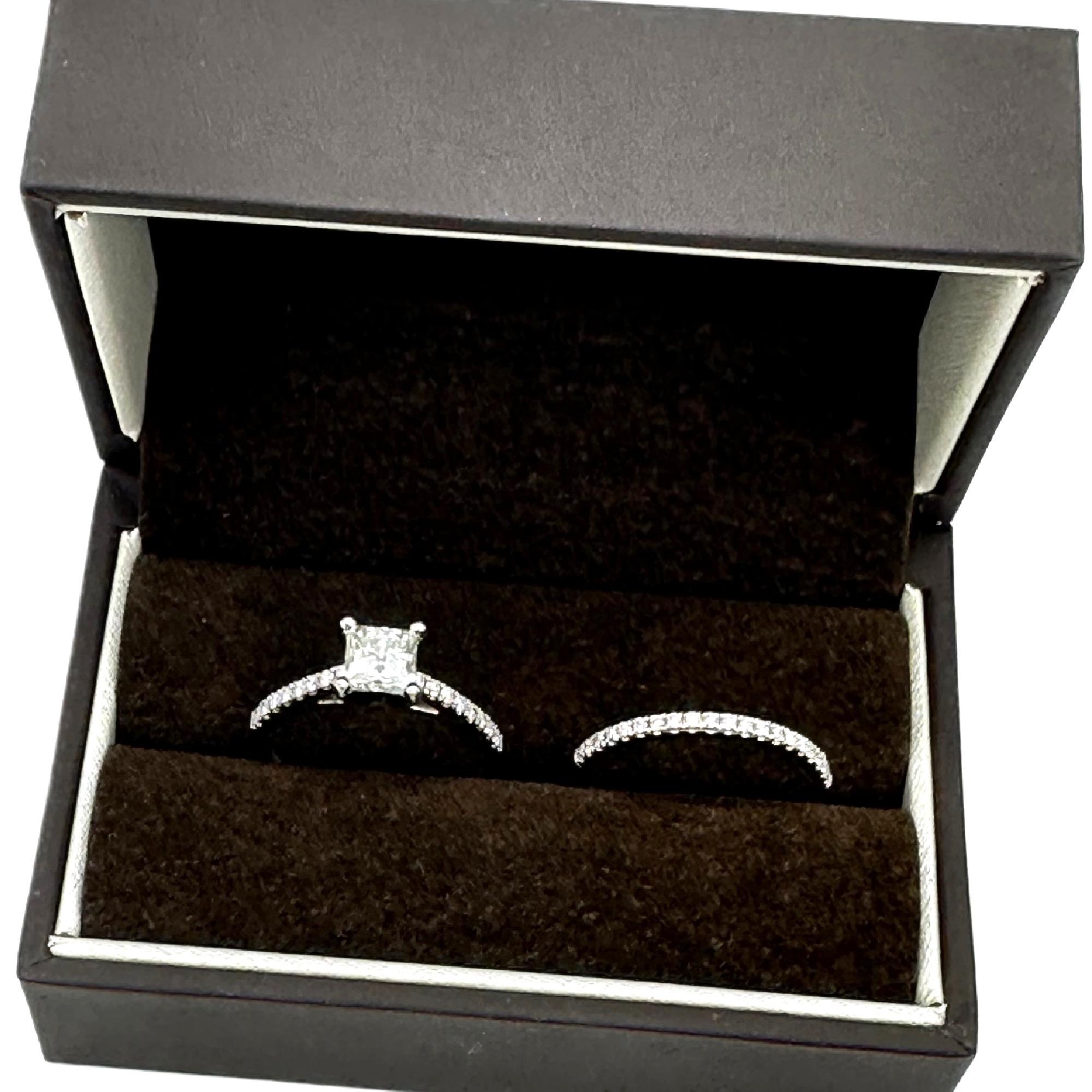 Princess Cut TOLKOWSKY Princess Diamond Engagement Ring With Diamond Band Set 14k WG For Sale