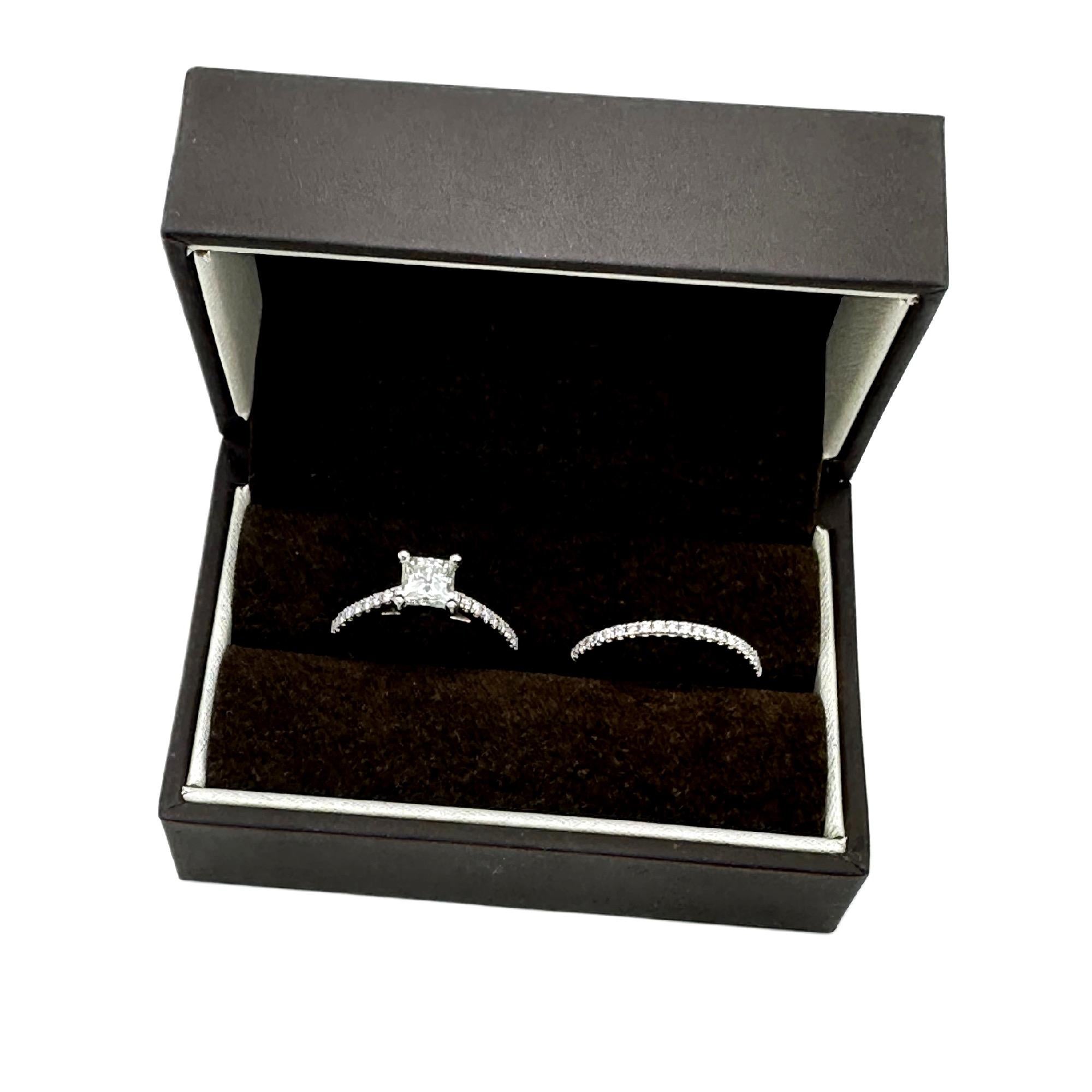 Women's or Men's TOLKOWSKY Princess Diamond Engagement Ring With Diamond Band Set 14k WG For Sale