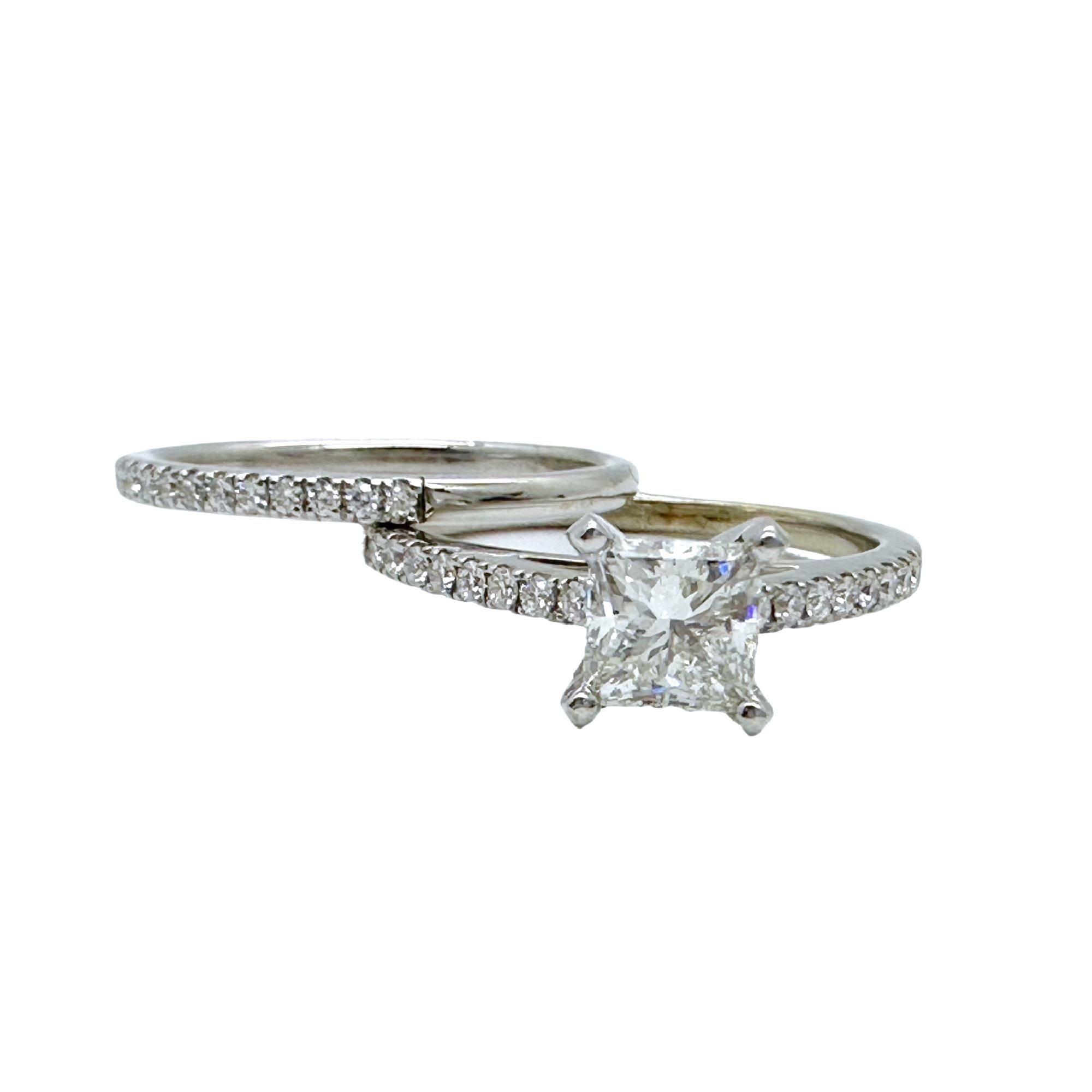 TOLKOWSKY Princess Diamond Engagement Ring With Diamond Band Set 14k WG For Sale 1