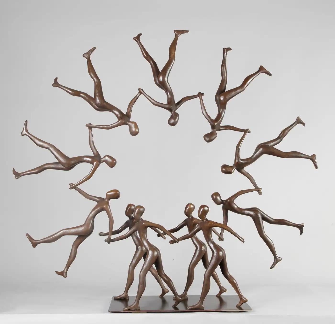 Circle of life - bronze figurative sculpture, 100 cm high with bronze base