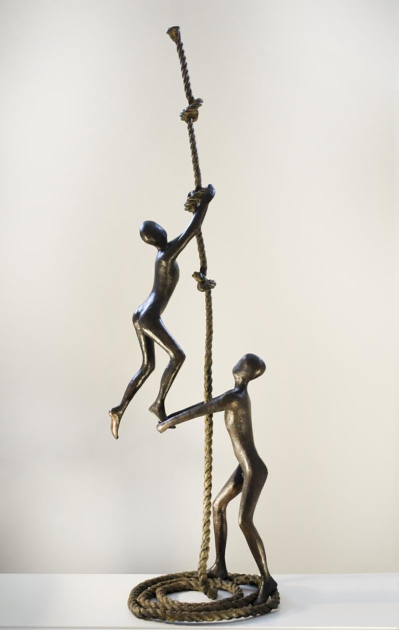 Tolla Inbar, Encouragement, bronze sculpture, ropes, mutual help, International artist, Israeli artist, Figurative sculpture, art