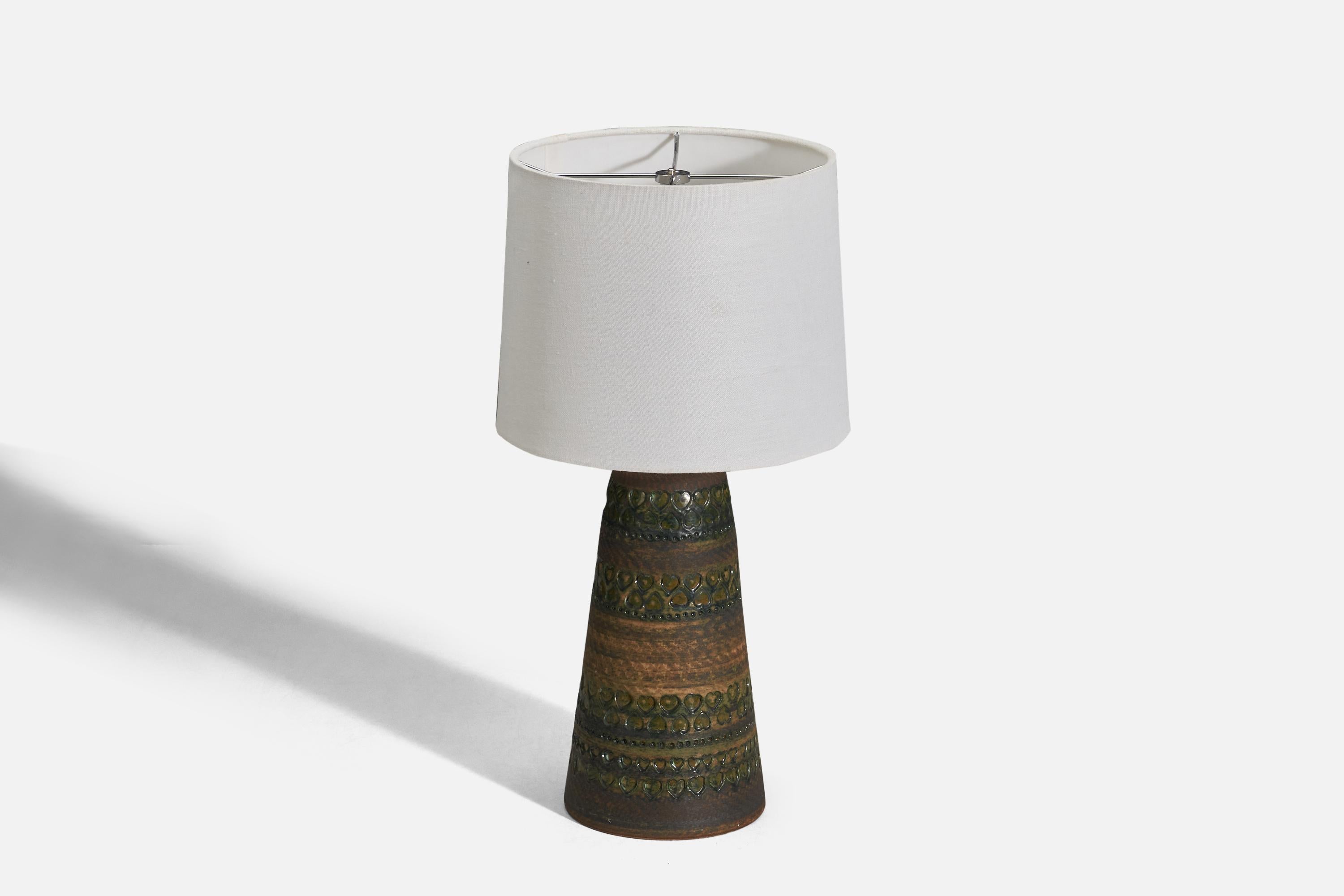 Scandinavian Modern Tolla Keramik, Table Lamp, Brown Glazed Stoneware, Sweden, 1960s For Sale